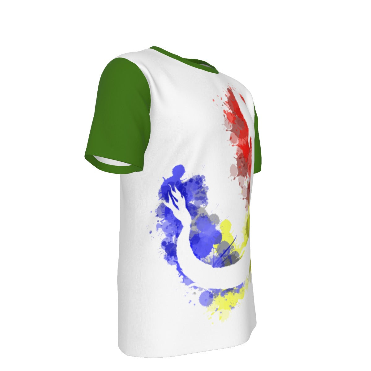 Romanian Dacic Wolf Contour on White and Green Men's O-Neck T-Shirt | 190GSM Cotton