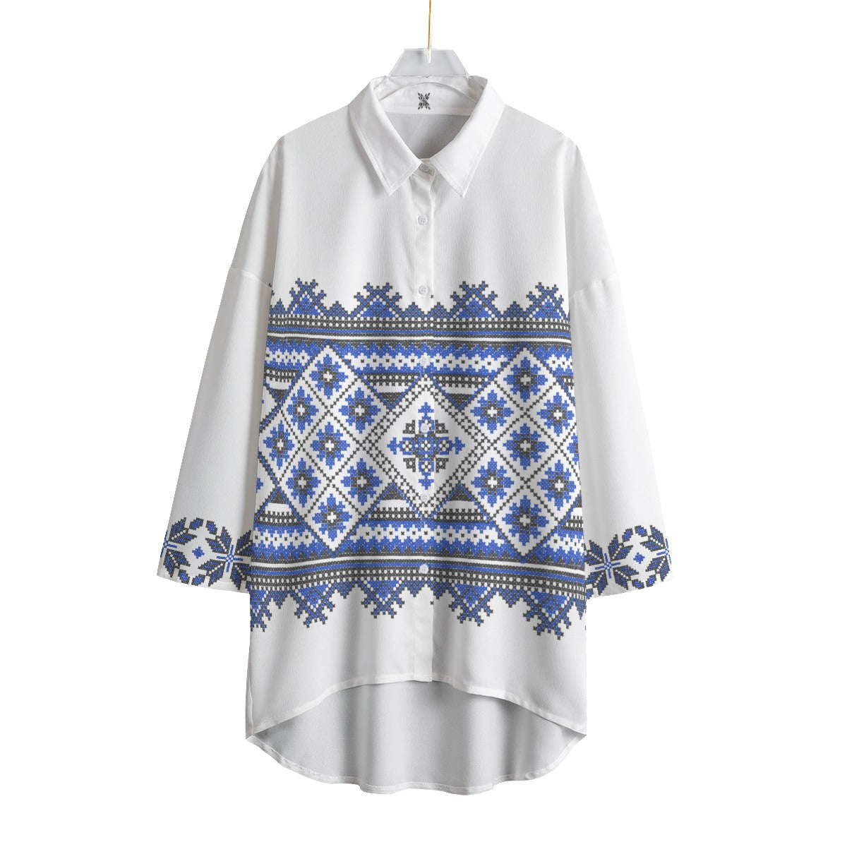 Romanian Traditional All-Over Print Women's Chiffon Shirt With Elbow Sleeve