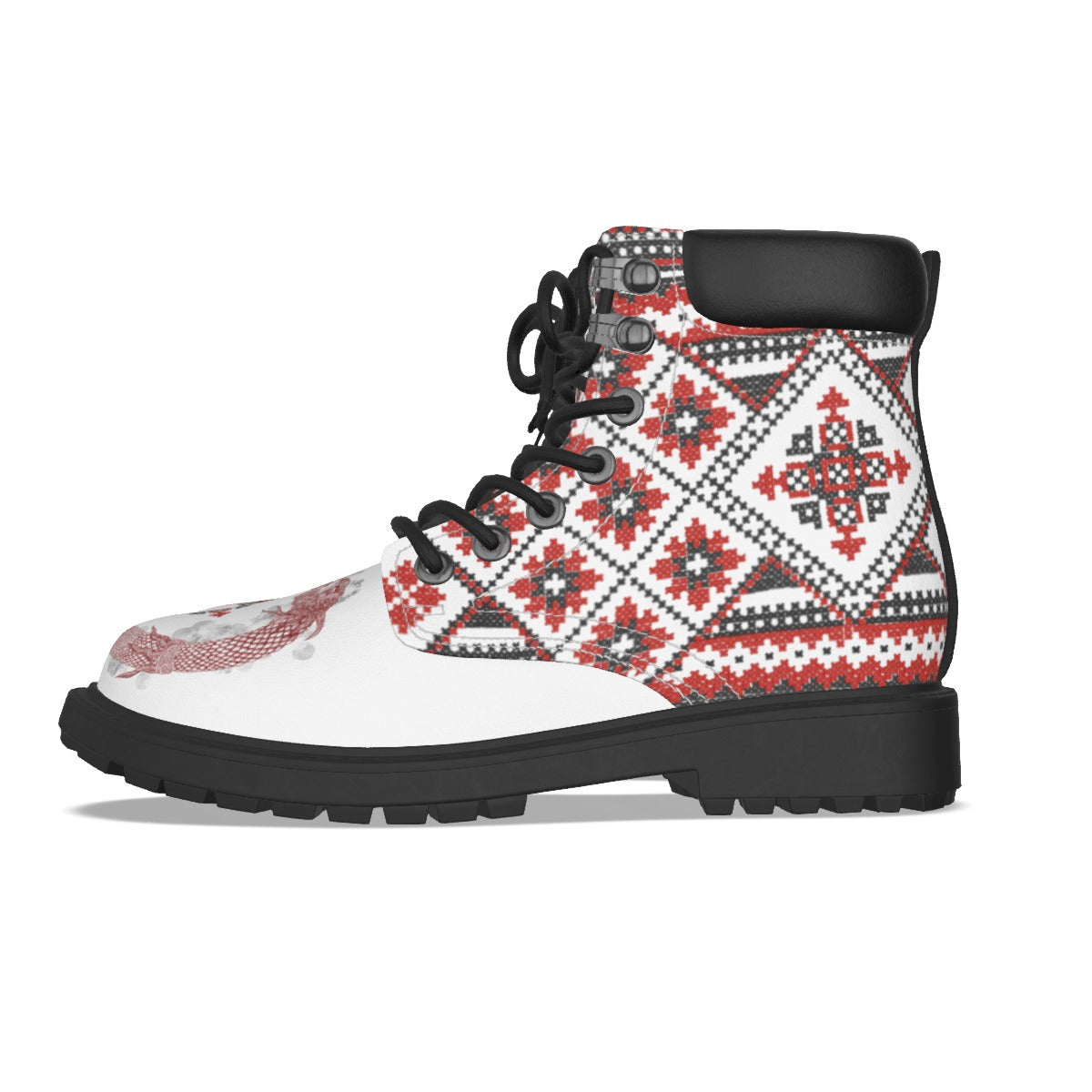 Red Romanian Motifs Men's Short Boots