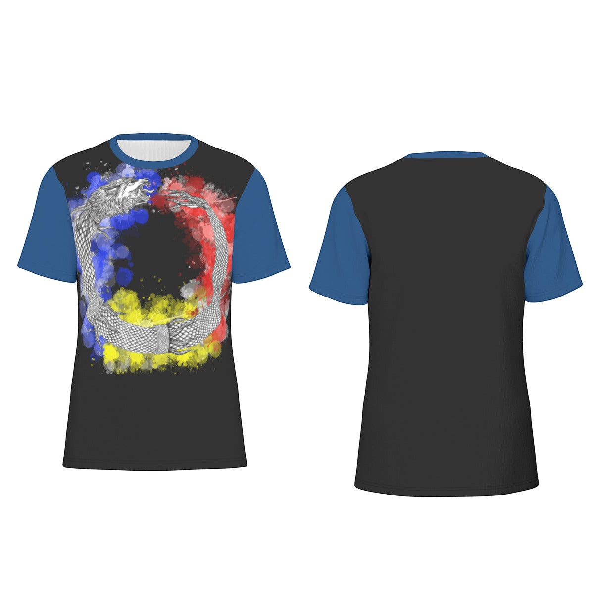 Romanian Ouroboros Dacic Wolf on Black and Blue Men's O-Neck T-Shirt | 190GSM Cotton