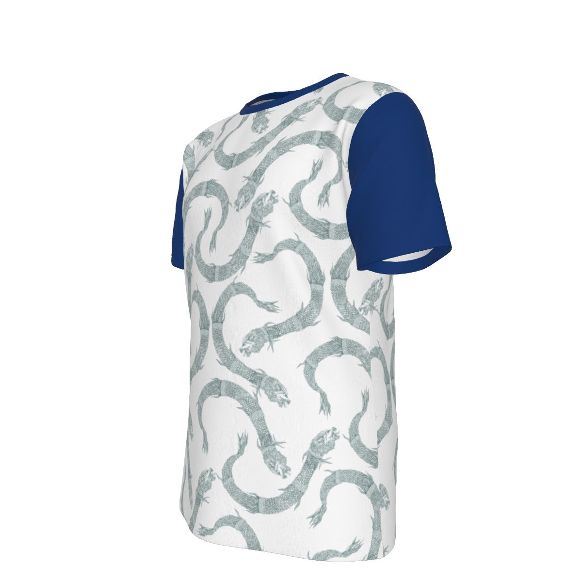 Blue Dacic Wolf Pattern with Dark Blue Sleeves Men's O-Neck T-Shirt | 190GSM Cotton