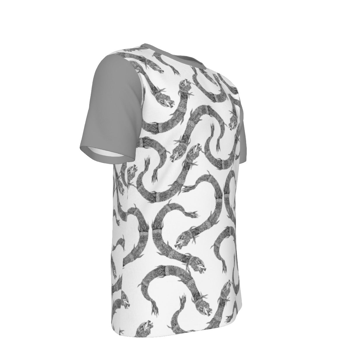 Dacic Wolf Pattern Full Print on White Base and Gray Sleeves Men's O-Neck T-Shirt | 190GSM Cotton