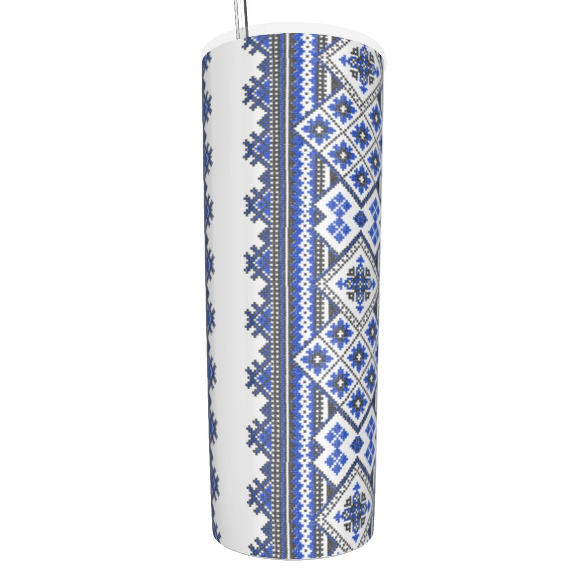 Blue Romanian Traditional Glitter Tumbler With Stainless Steel Straw 20oz