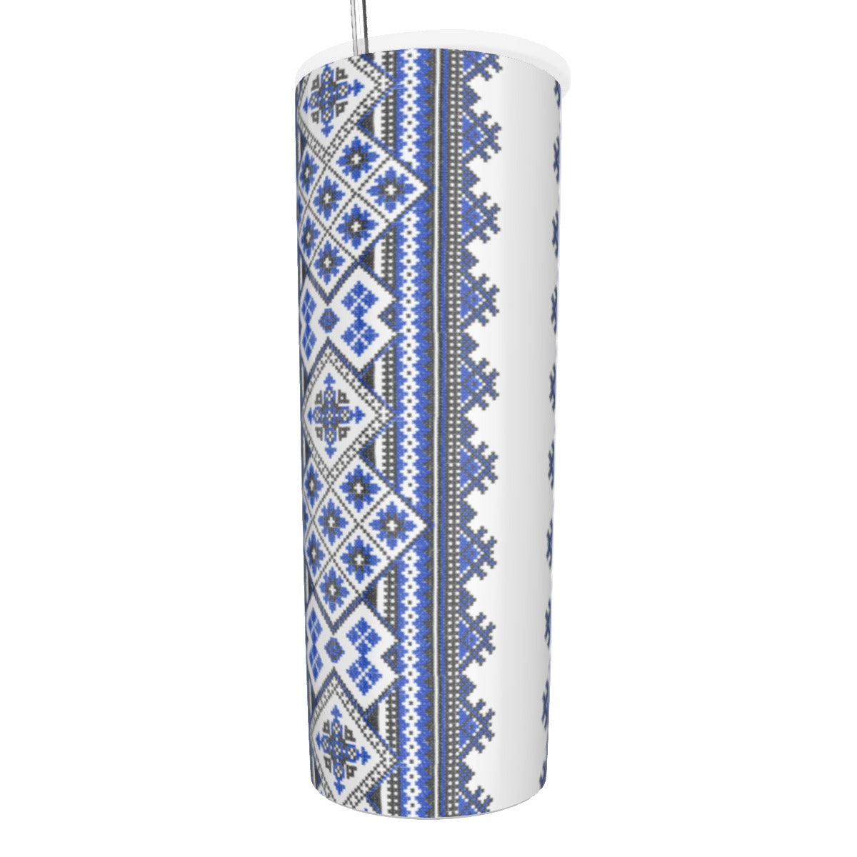 Blue Romanian Traditional Glitter Tumbler With Stainless Steel Straw 20oz