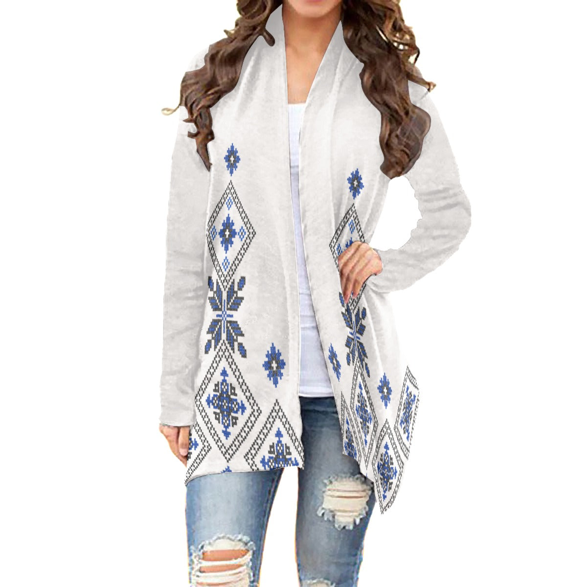 Romanian Traditional All-Over Print Women's Cardigan With Long Sleeve