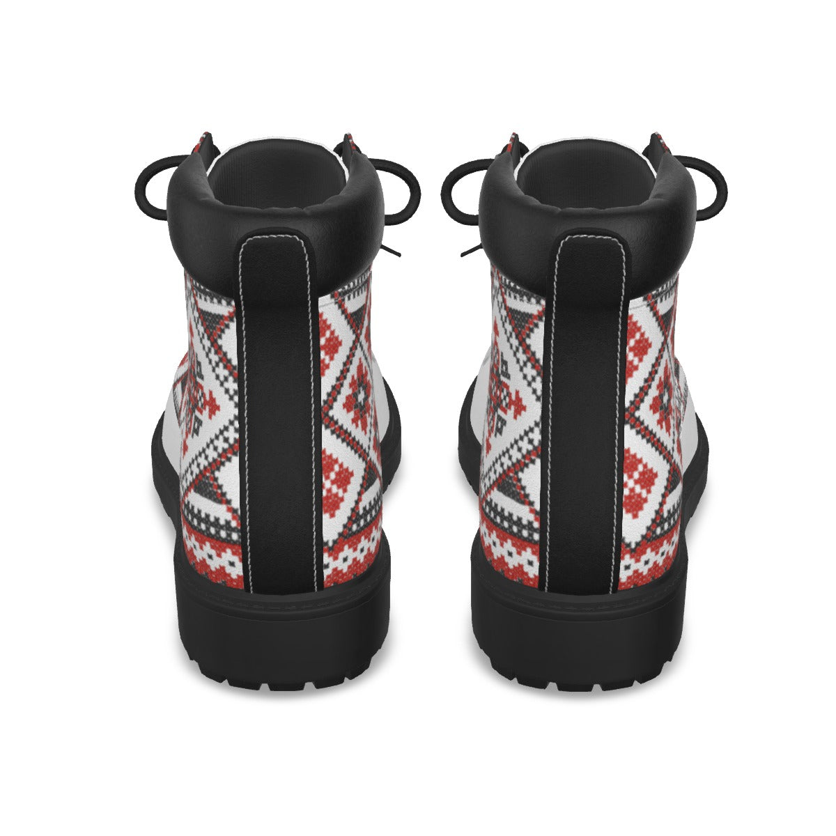 Red Romanian Motifs Men's Short Boots