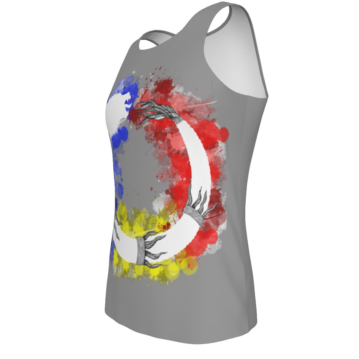 Romanian Ouroboros Dacic Wolf On Gray Print Men's Tank Top