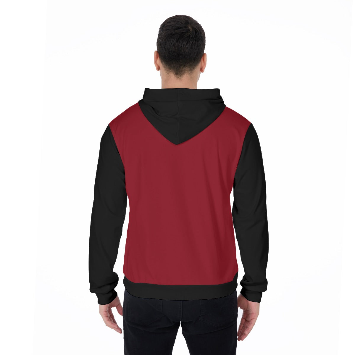 Dacic Wolf Ouroboros style on Red with Black Sleeves Men's Thicken Pullover Hoodie