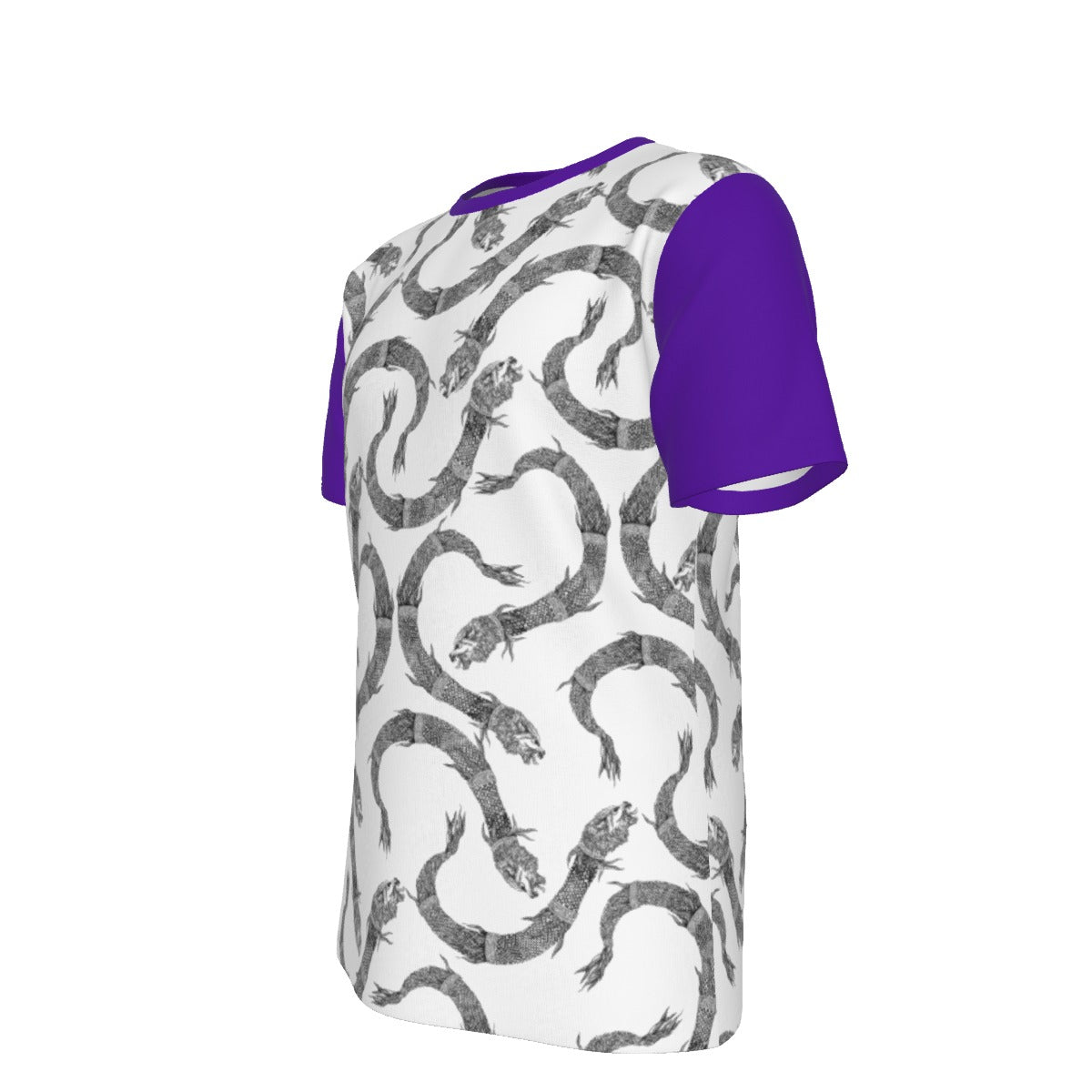 Dacic Wolf Pattern On Purple Sleeves Men's O-Neck T-Shirt | 190GSM Cotton