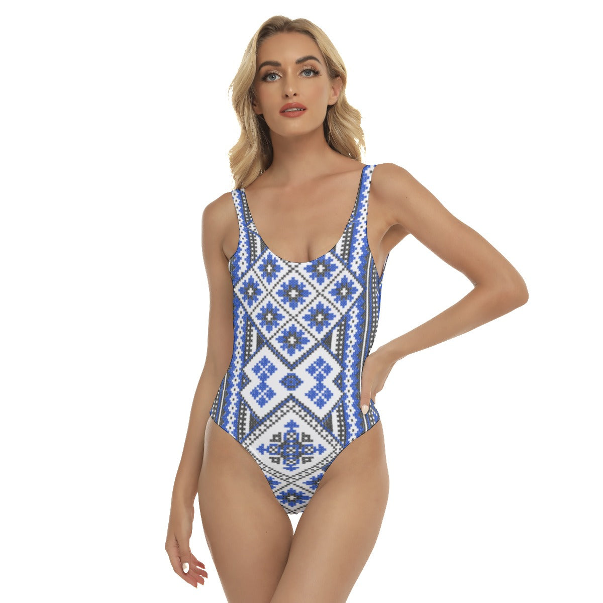 Blue Romanian Traditional Women's One-piece Swimsuit