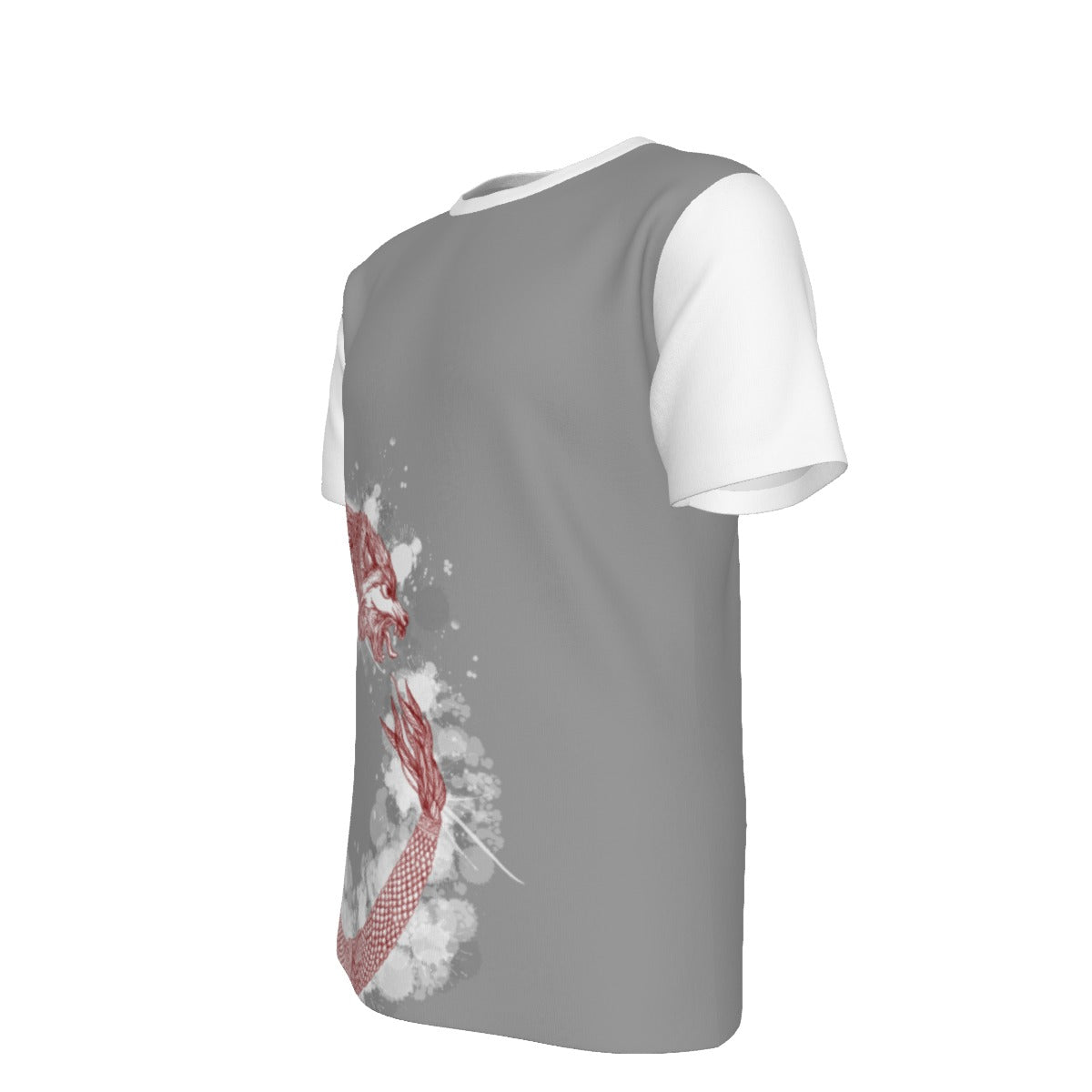 Red Ouroboros Dacic Wolf On Gray and White Men's O-Neck T-Shirt | 190GSM Cotton