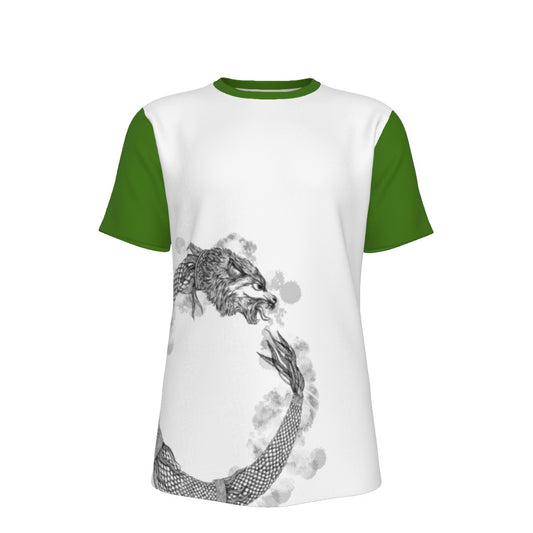 Dacic Wolf Ouroboros Style on White and Green Men's O-Neck T-Shirt | 190GSM Cotton