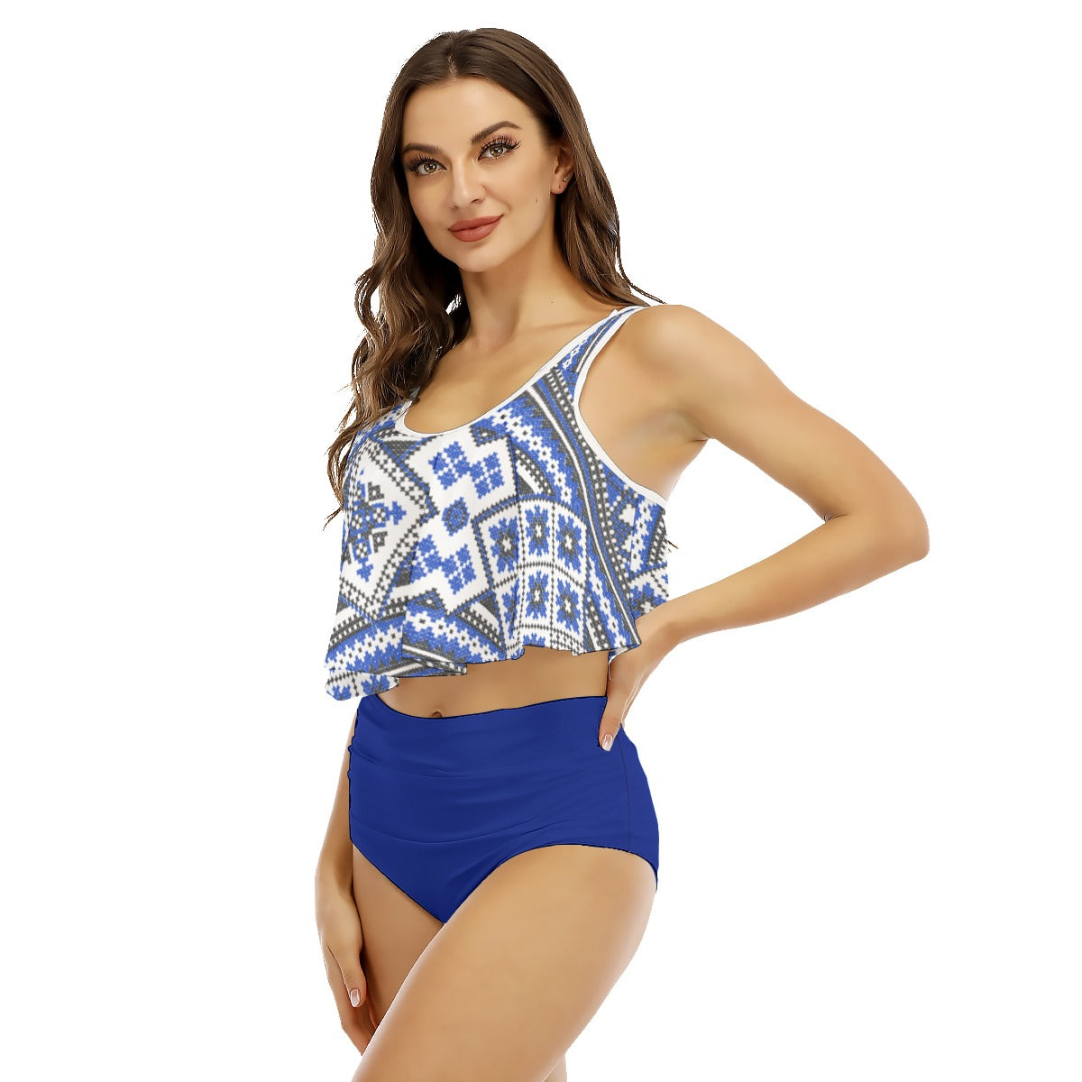 Blue Bottom Romanian Traditional Women's Ruffled Vest Bikini Swimsuit