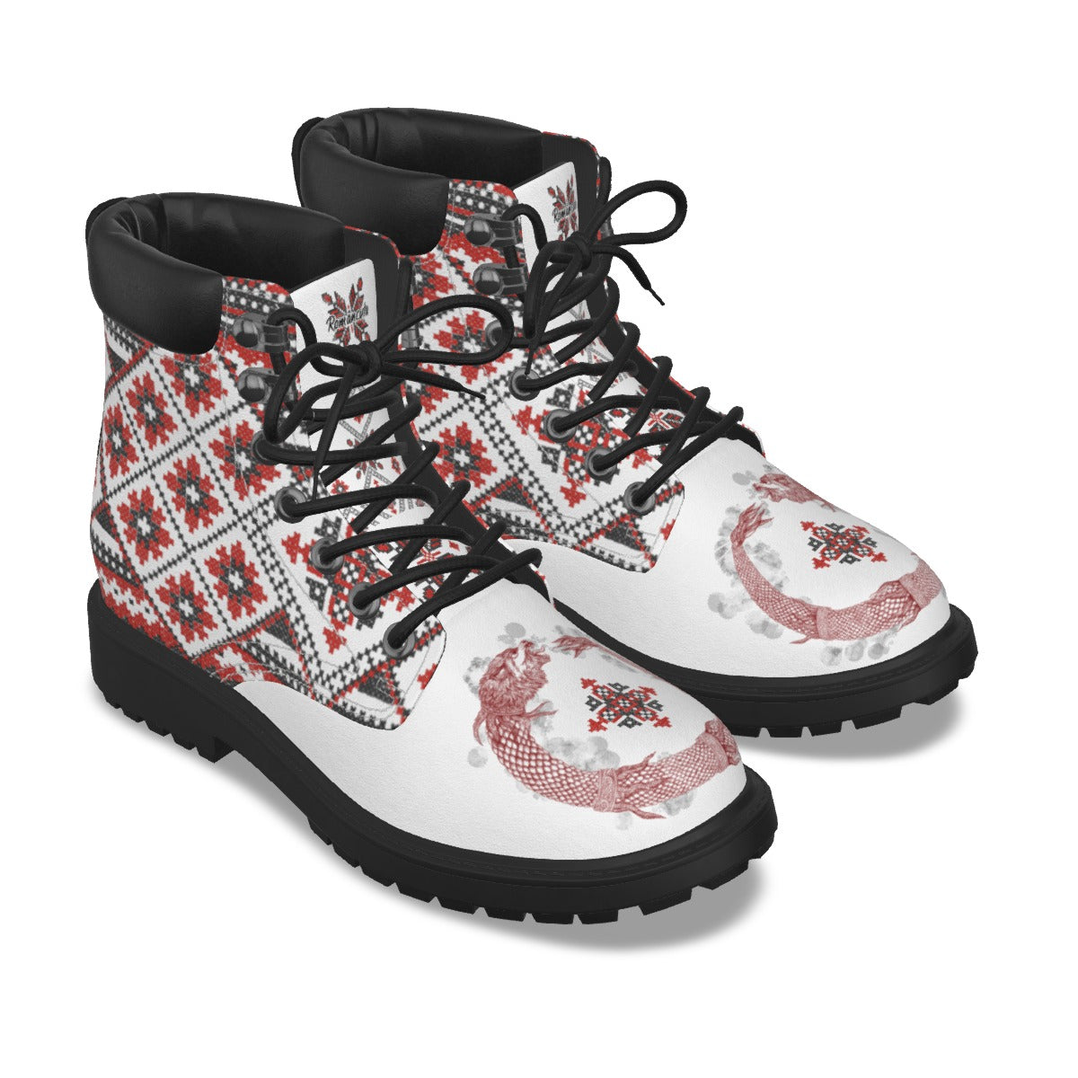 Red Romanian Motifs Men's Short Boots