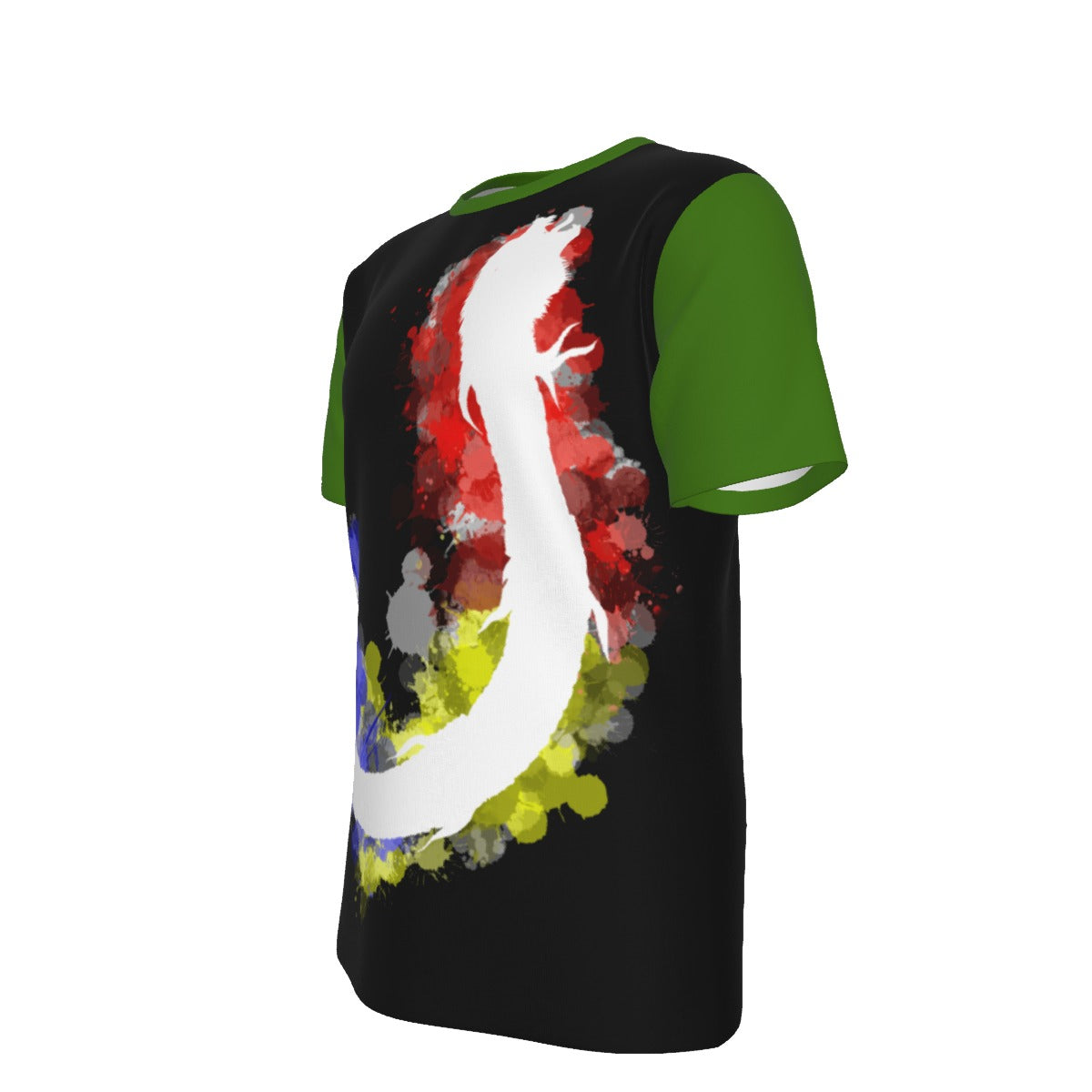 Romanian Dacic Wolf Contour on Black and green Men's O-Neck T-Shirt | 190GSM Cotton