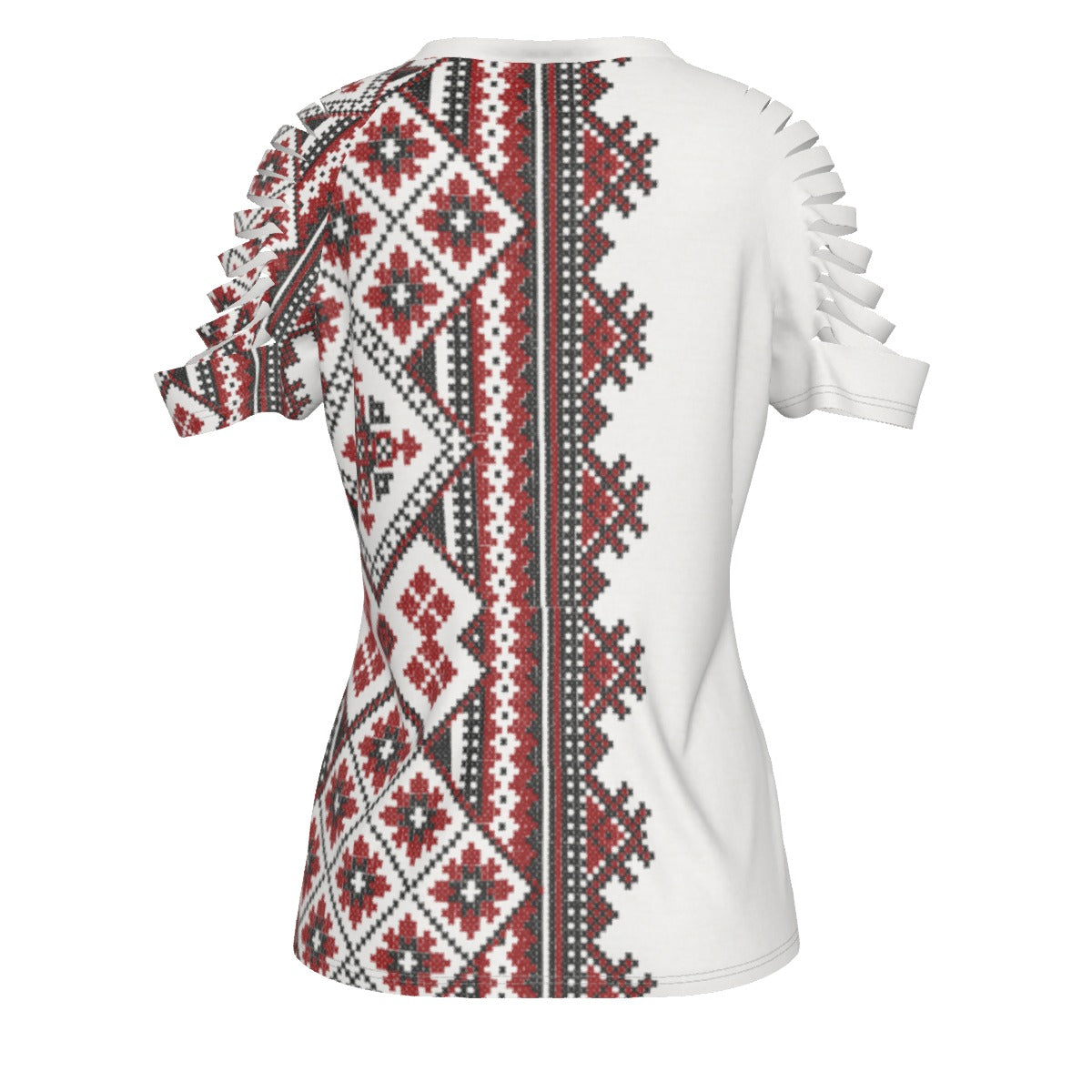 Red Romanian Traditional Women's Ripped T-Shirt