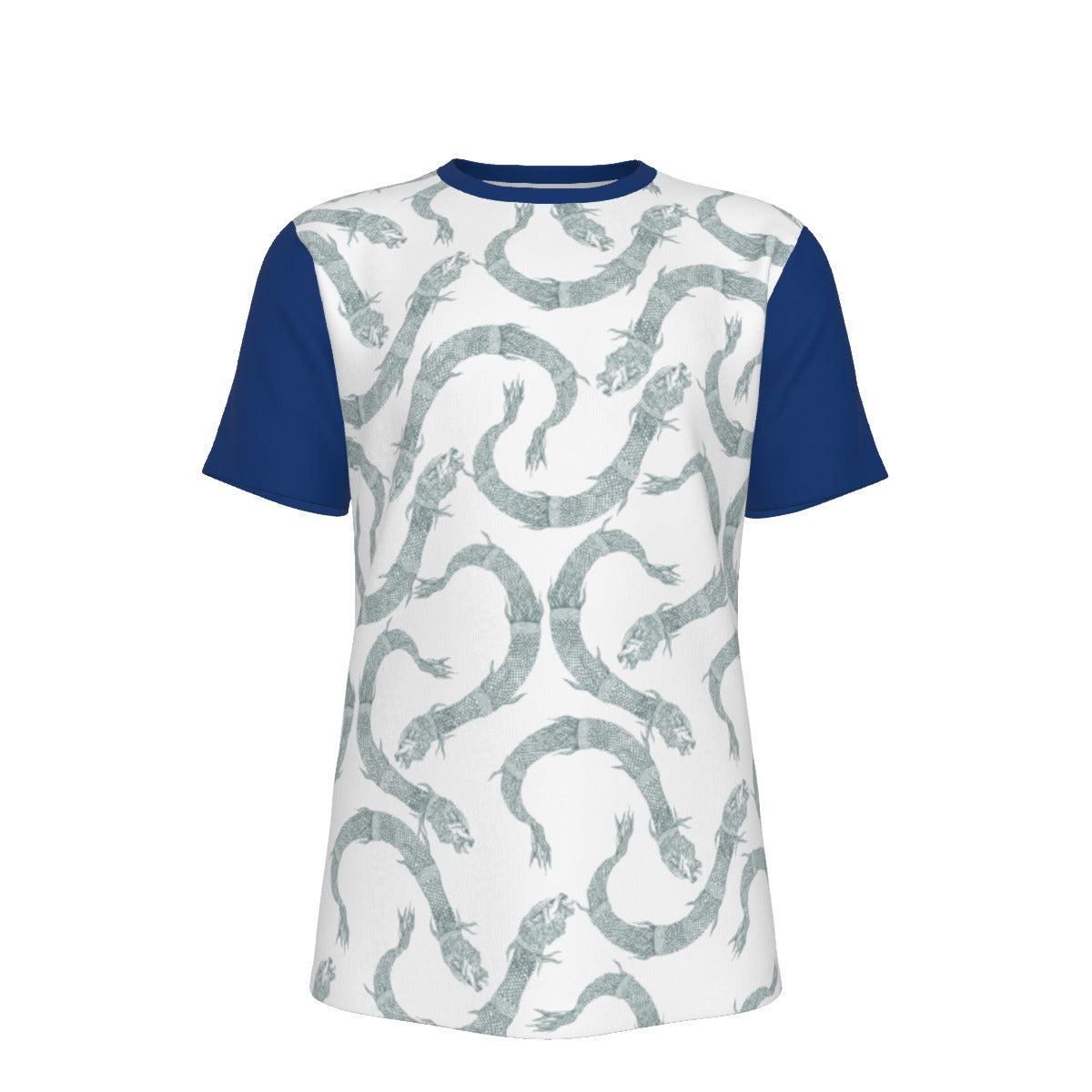 Blue Dacic Wolf Pattern with Dark Blue Sleeves Men's O-Neck T-Shirt | 190GSM Cotton