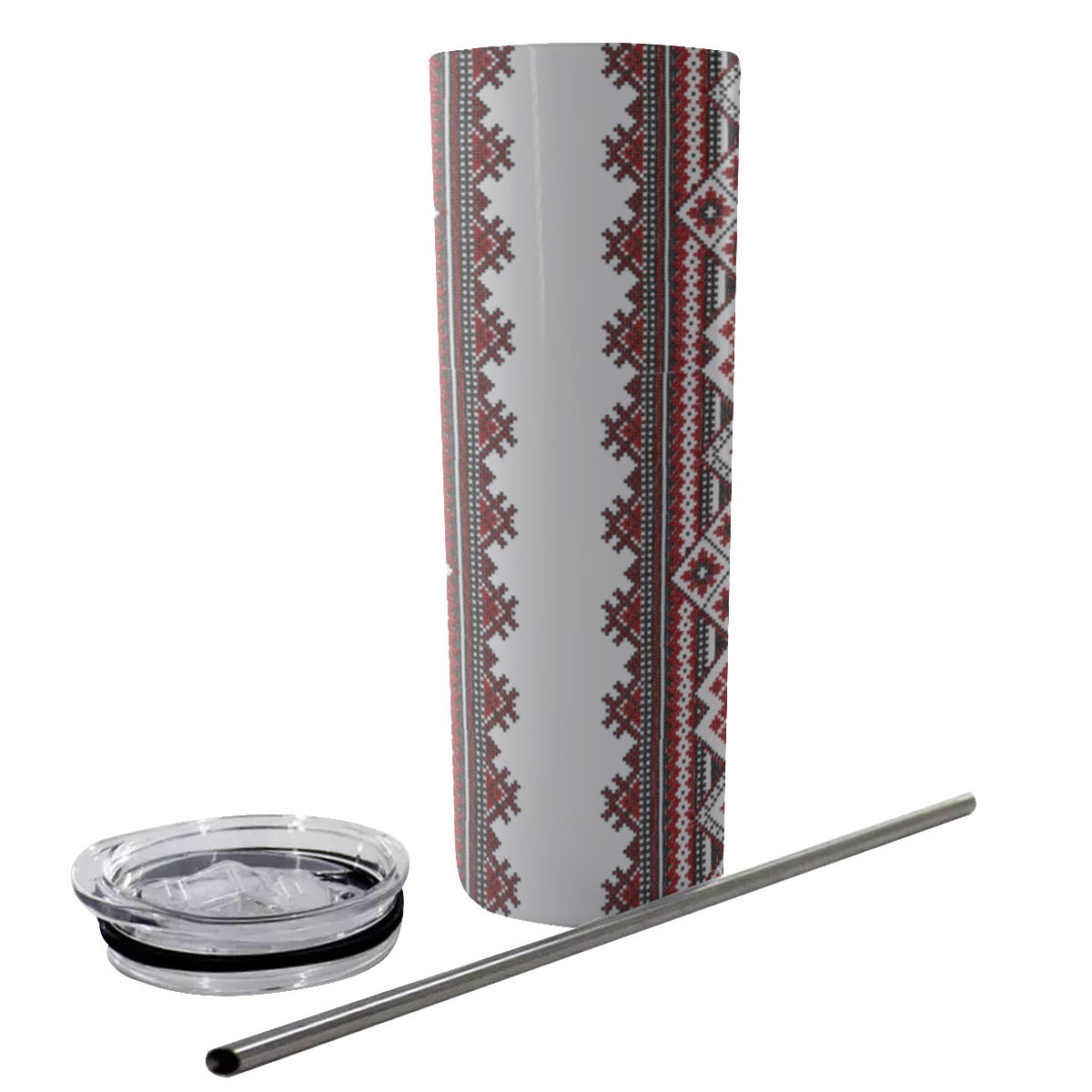 Red Romanian Traditional Glitter Tumbler With Stainless Steel Straw 20oz