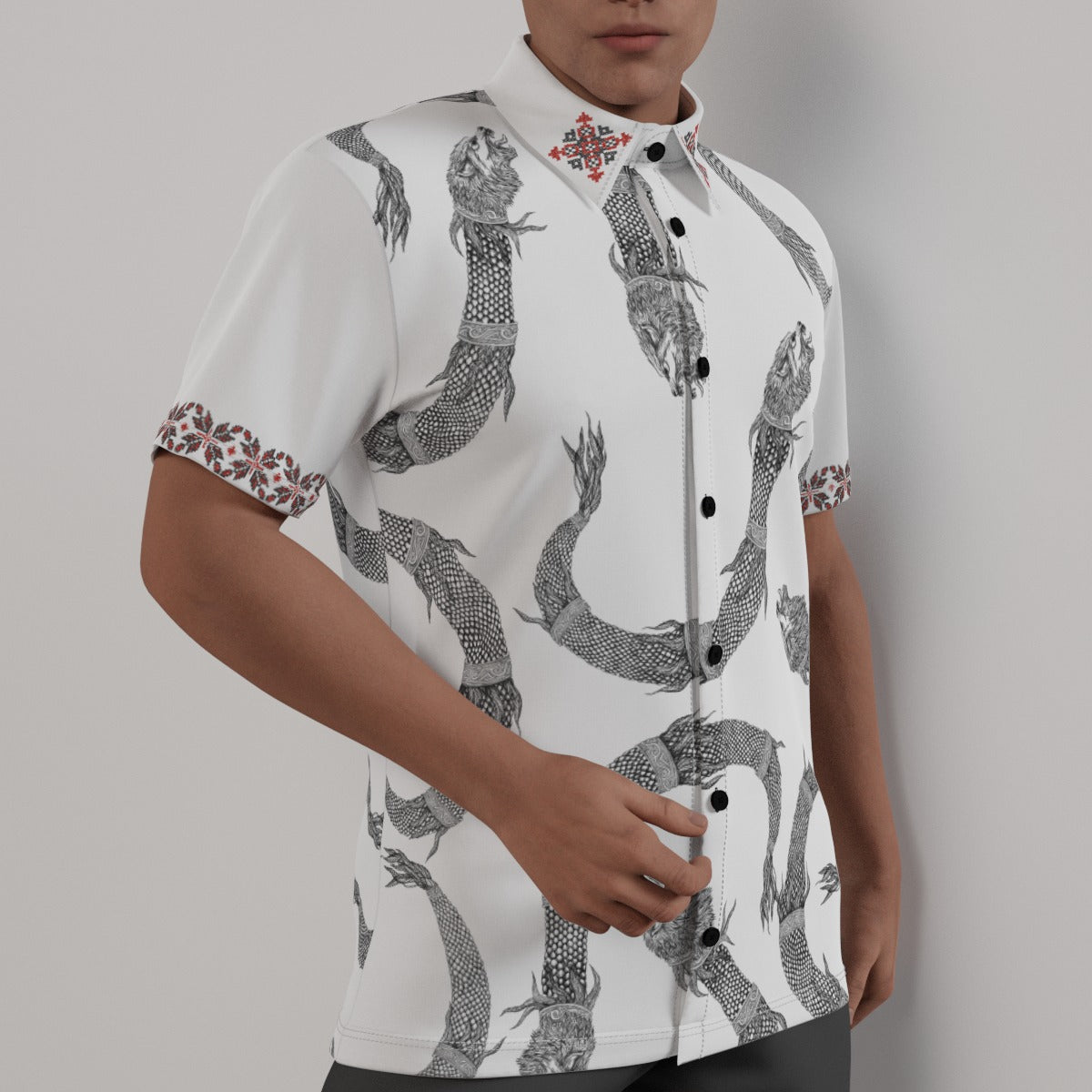 Romanian Traditional Dacic Wolf Full Print Men's Shirt