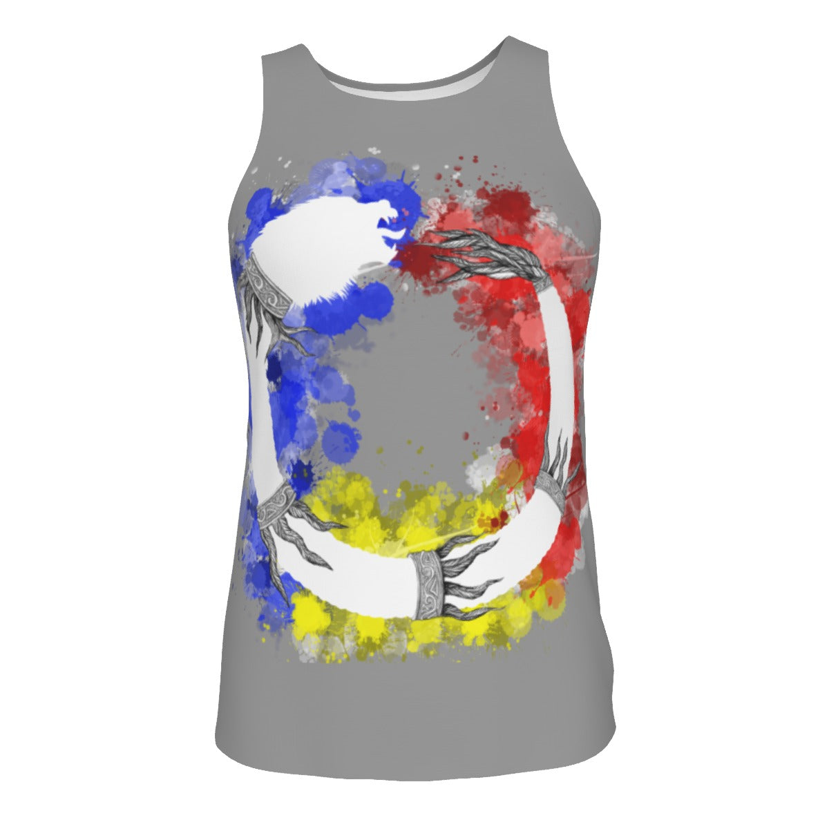 Romanian Ouroboros Dacic Wolf On Gray Print Men's Tank Top