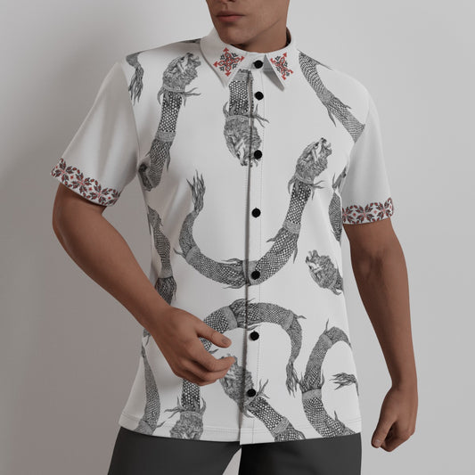 Romanian Traditional Dacic Wolf Full Print Men's Shirt