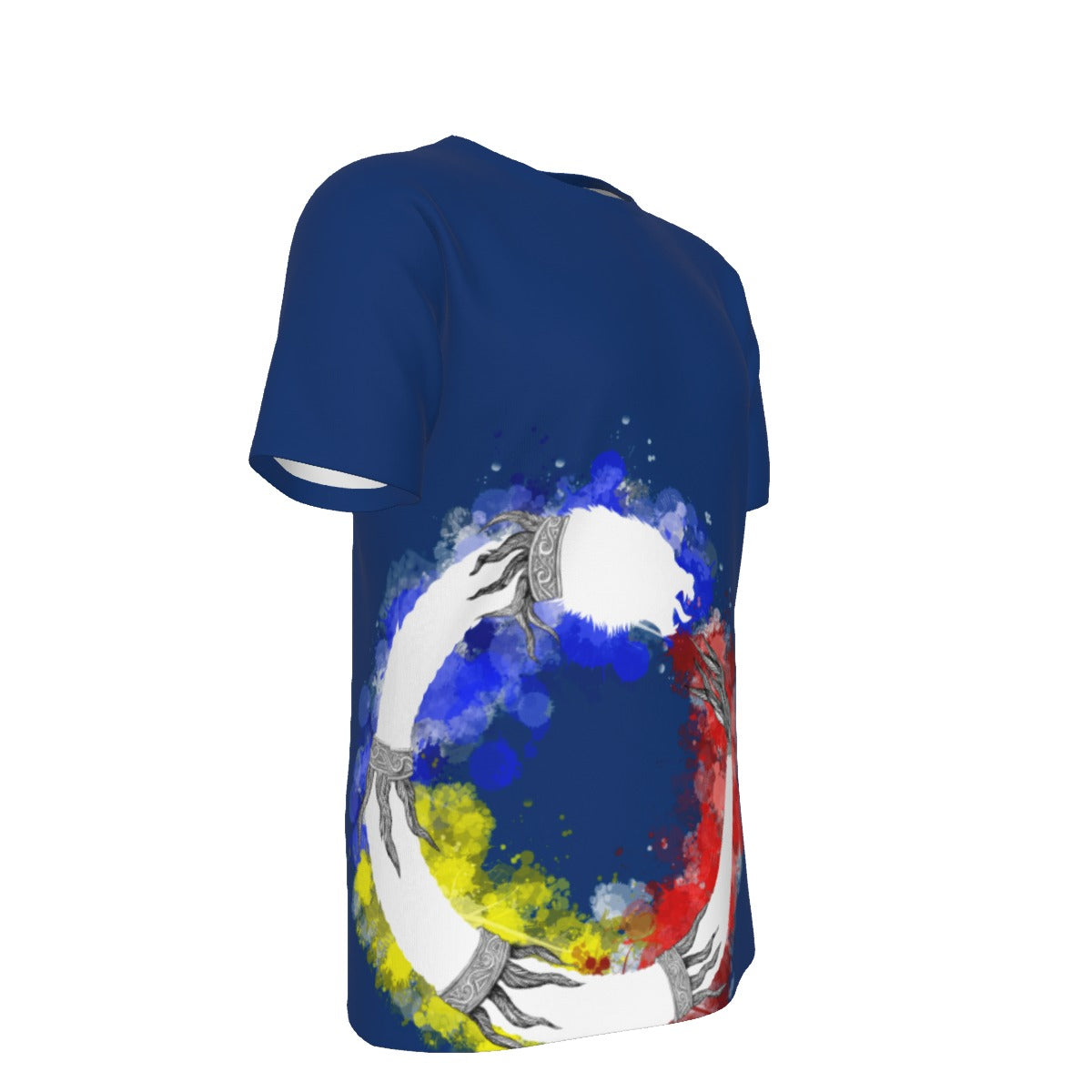 Romanian Ouroboro Dacic Wolf Contour on Blue Men's O-Neck T-Shirt | 190GSM Cotton