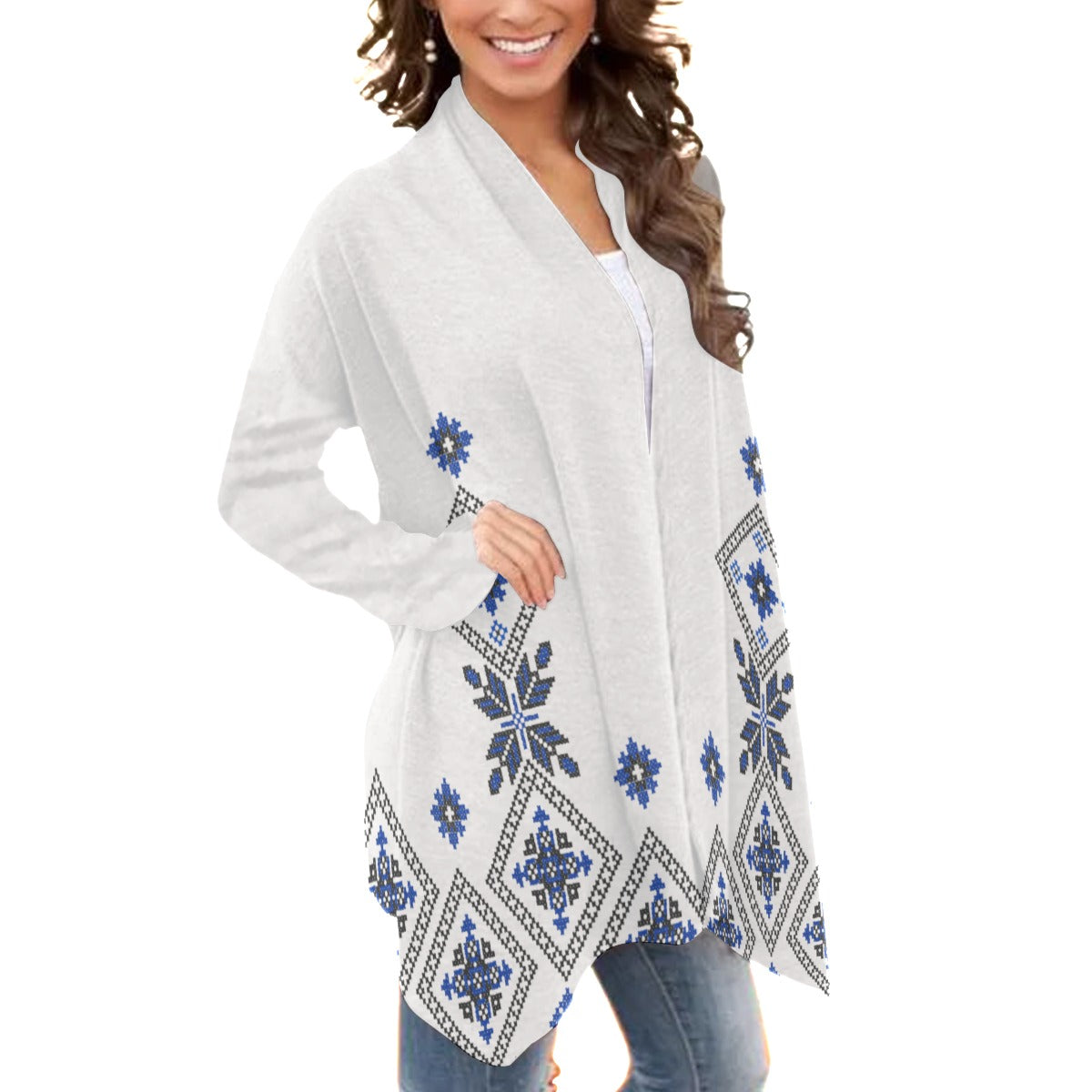 Romanian Traditional All-Over Print Women's Cardigan With Long Sleeve