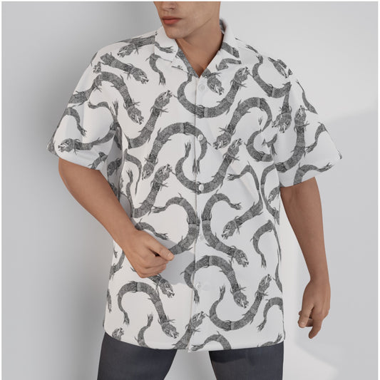 Dacic Wolf On White Men's Hawaiian Shirt With Button Closure