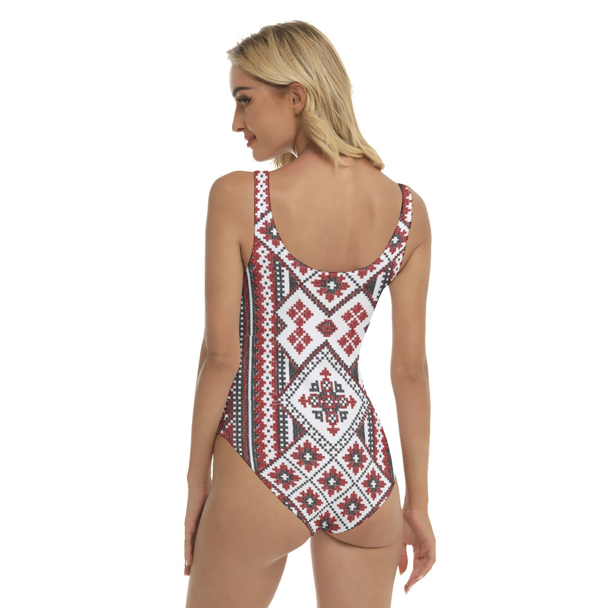 Red Romanian Traditional Women's One-piece Swimsuit