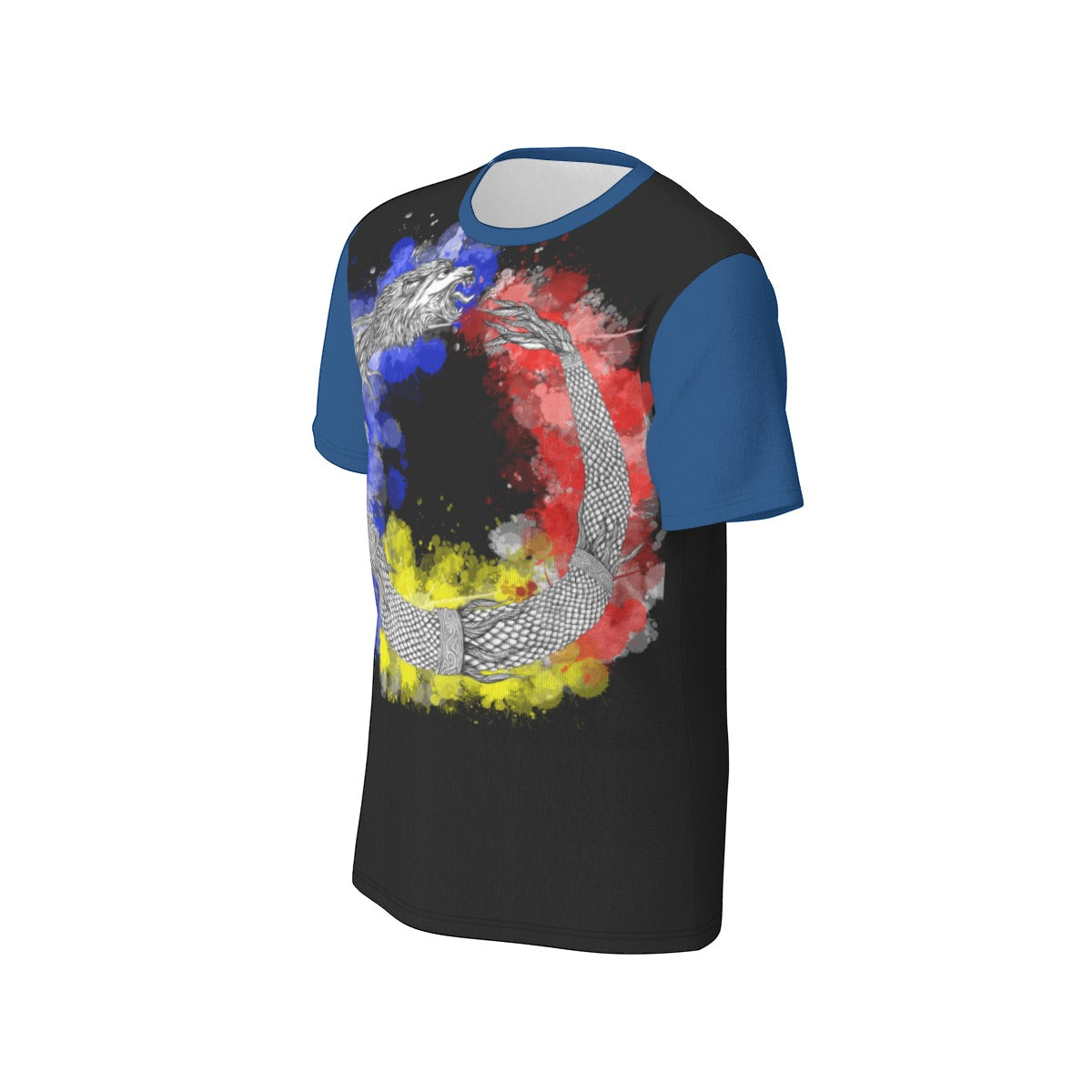 Romanian Ouroboros Dacic Wolf on Black and Blue Men's O-Neck T-Shirt | 190GSM Cotton