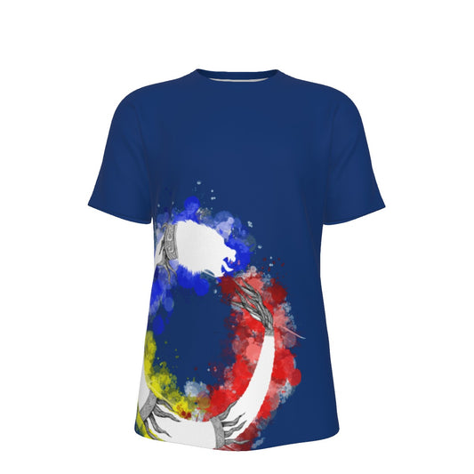 Romanian Ouroboro Dacic Wolf Contour on Blue Men's O-Neck T-Shirt | 190GSM Cotton