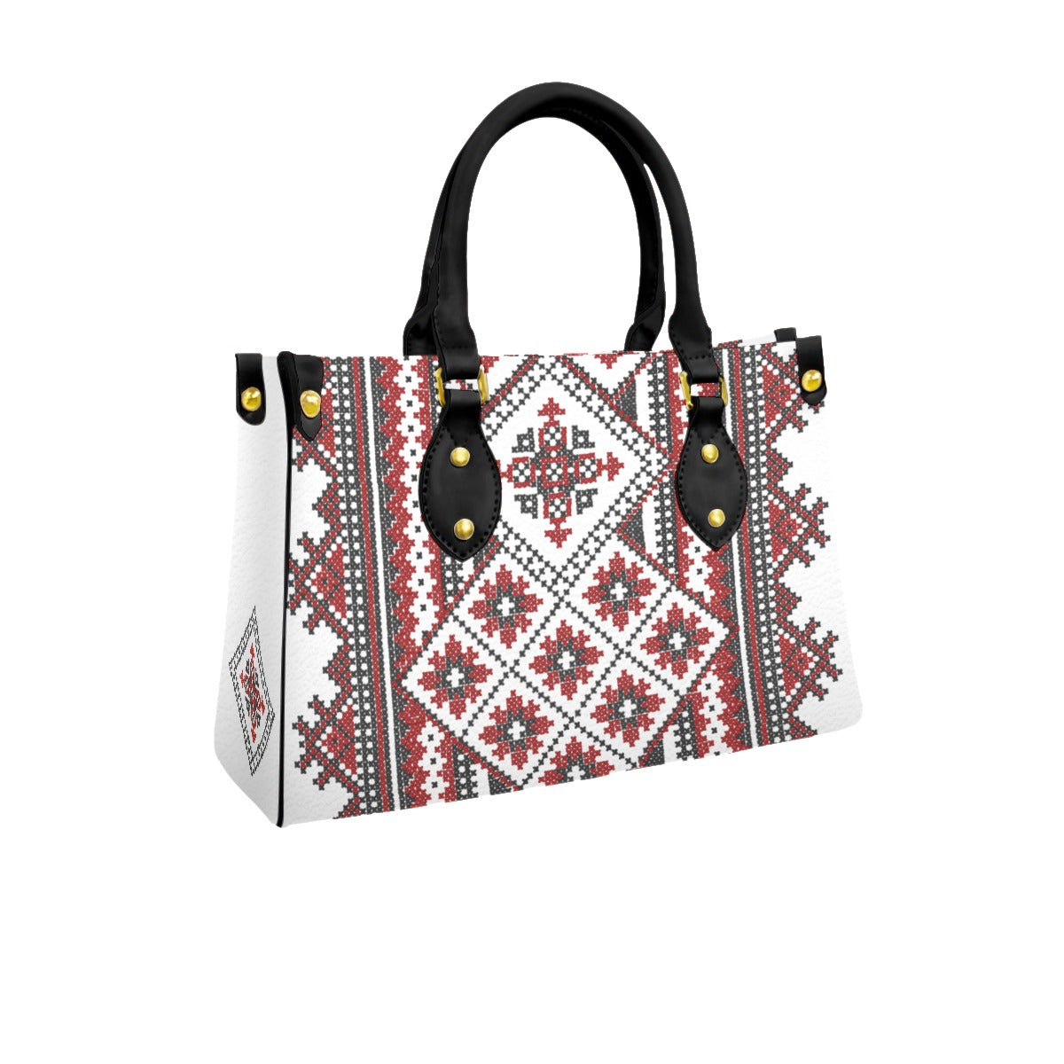 Traditional  Romanian Motif Women's Tote Bag With Black Handle