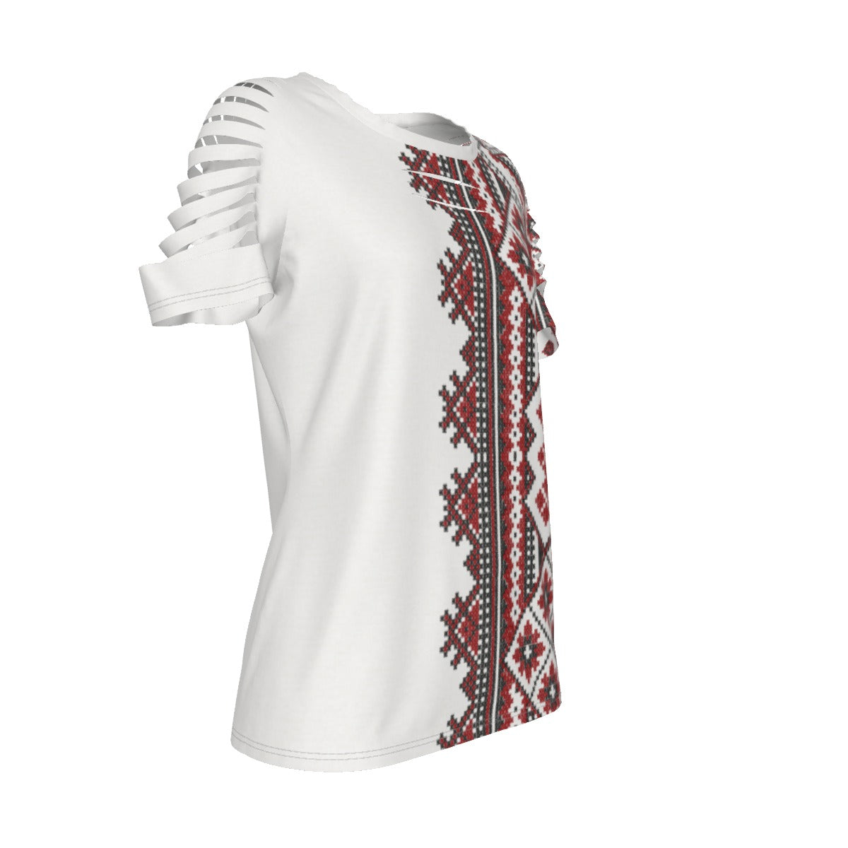 Red Romanian Traditional Women's Ripped T-Shirt