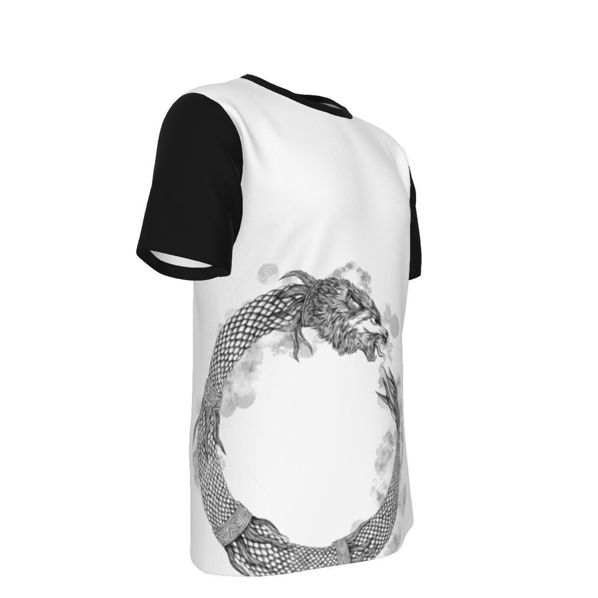 Ouroboros Dacic Wolf On White and Black Men's O-Neck T-Shirt | 190GSM Cotton