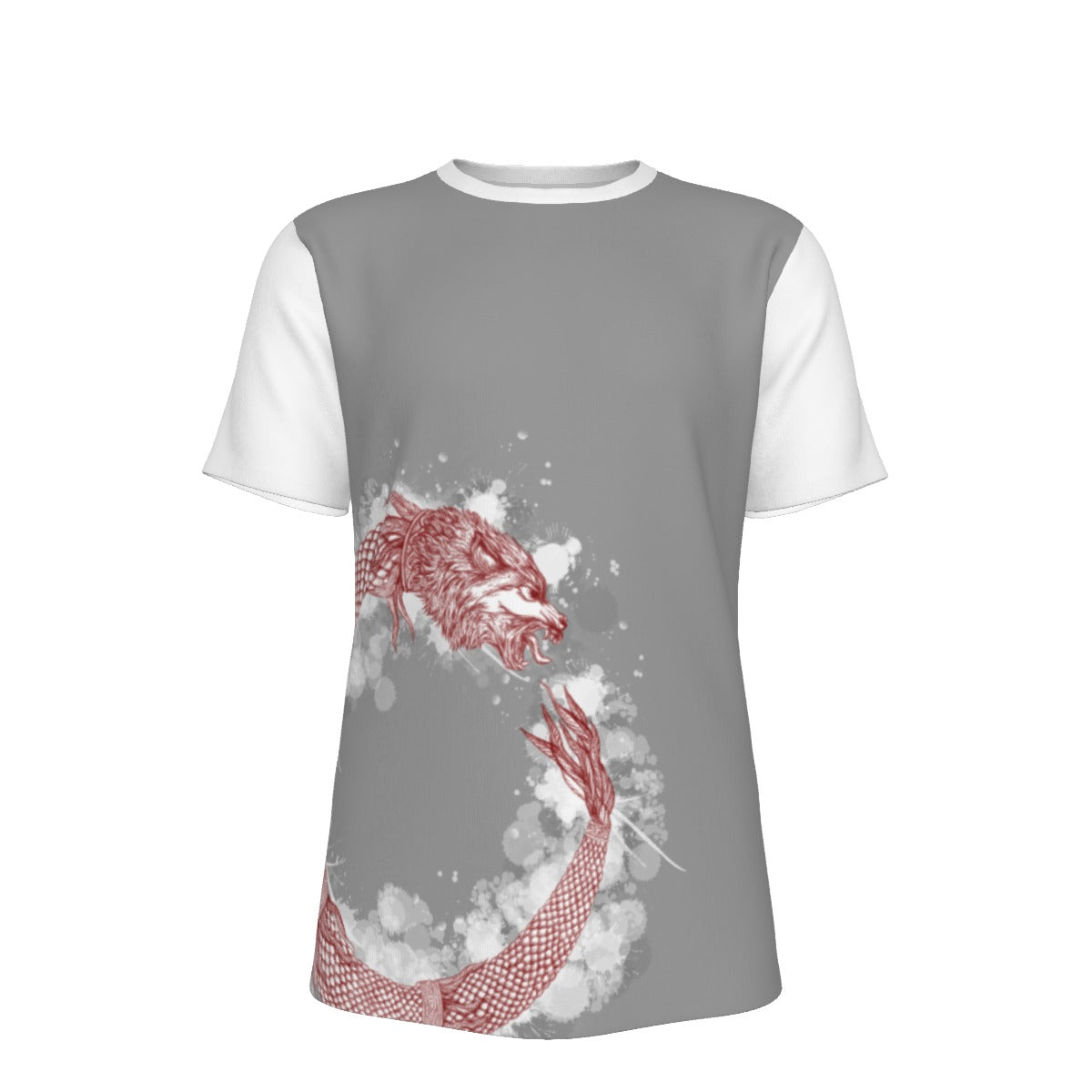 Red Ouroboros Dacic Wolf On Gray and White Men's O-Neck T-Shirt | 190GSM Cotton