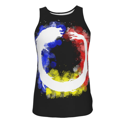 Romanian Themed Dacic Wolf Contour Ouroboros Style Black Men's Tank Top