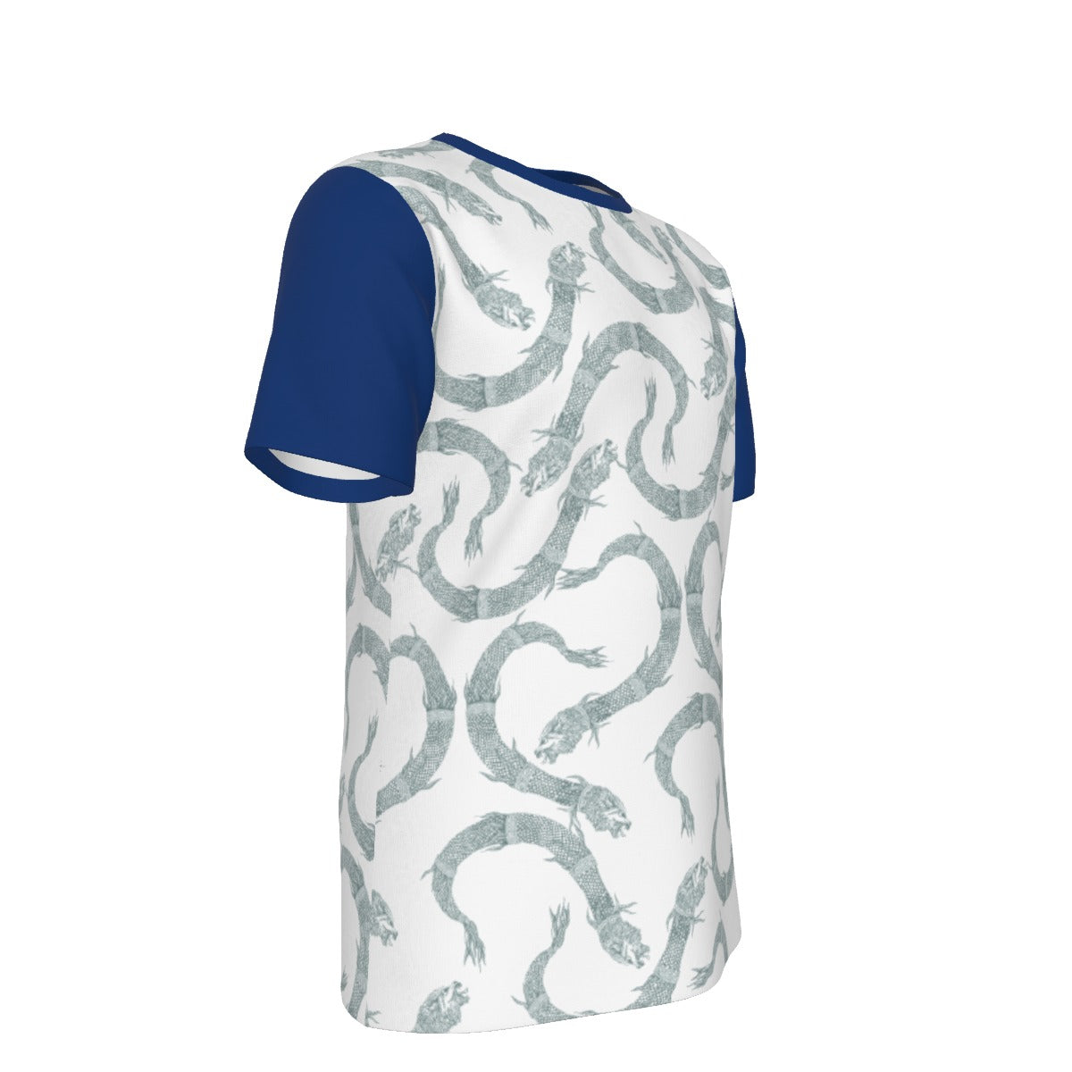 Blue Dacic Wolf Pattern with Dark Blue Sleeves Men's O-Neck T-Shirt | 190GSM Cotton