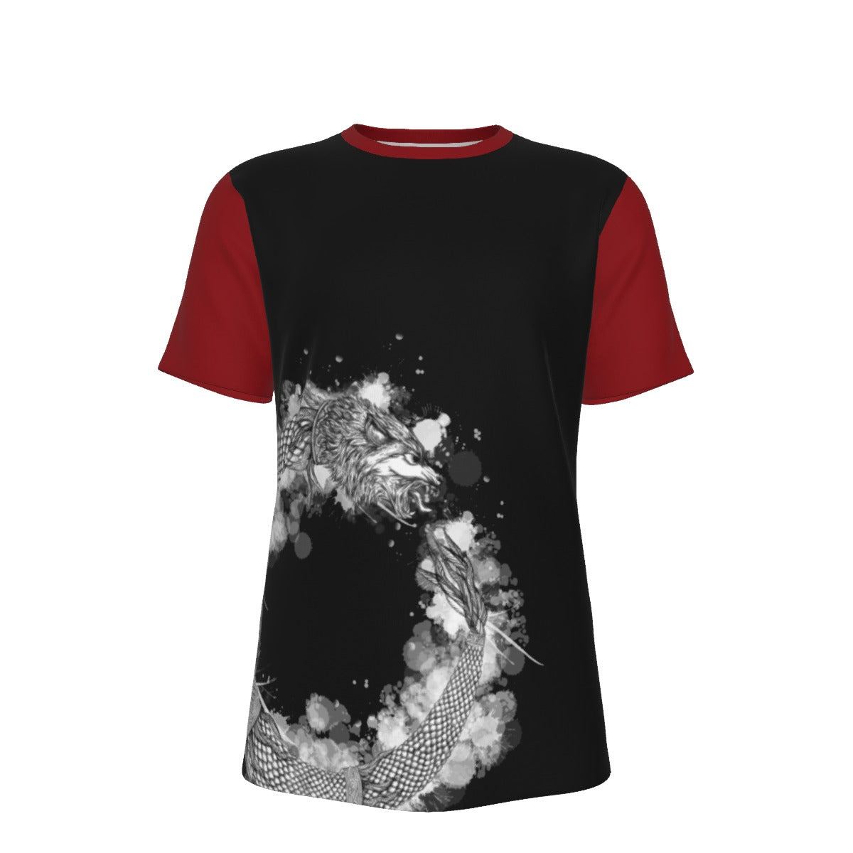 Ouroboros Dacic Wolf on Black and Red Men's O-Neck T-Shirt | 190GSM Cotton