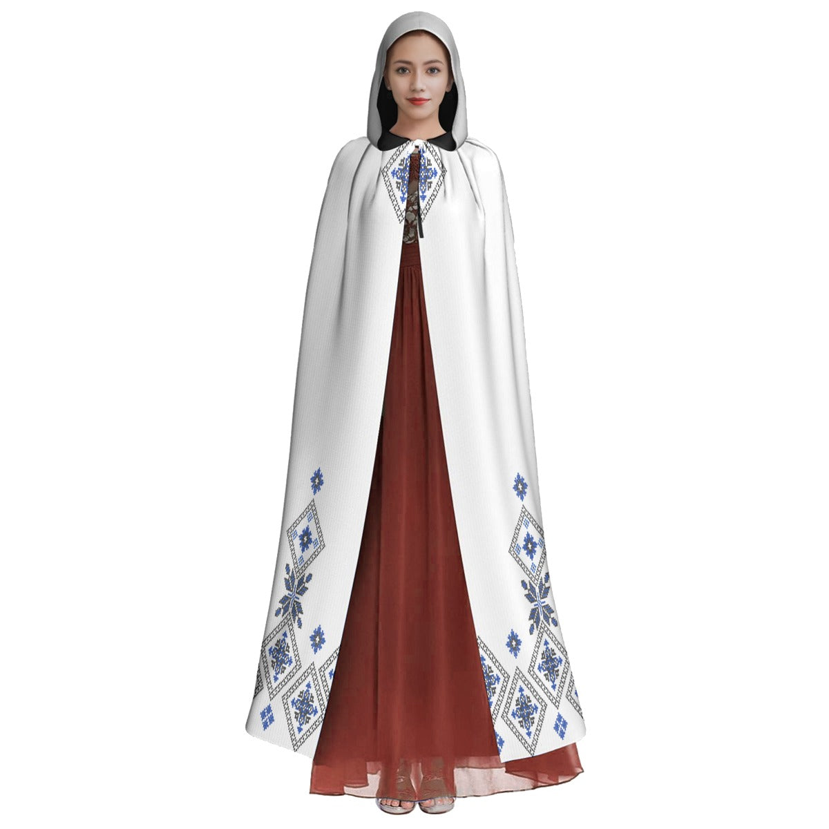 Blue Traditional Romanian Unisex Hooded Cloak | Microfiber