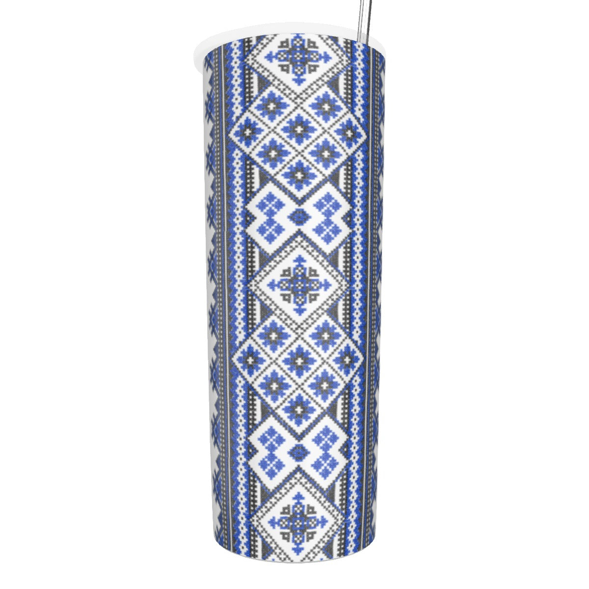 Blue Romanian Traditional Glitter Tumbler With Stainless Steel Straw 20oz