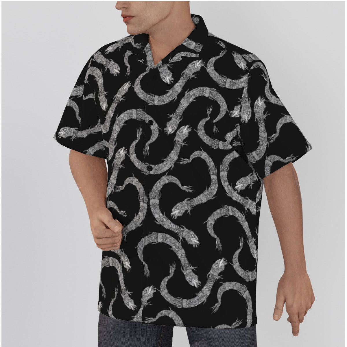 Dacic Wolf On Black Men's Hawaiian Shirt With Button Closure