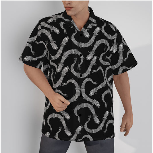 Dacic Wolf On Black Men's Hawaiian Shirt With Button Closure