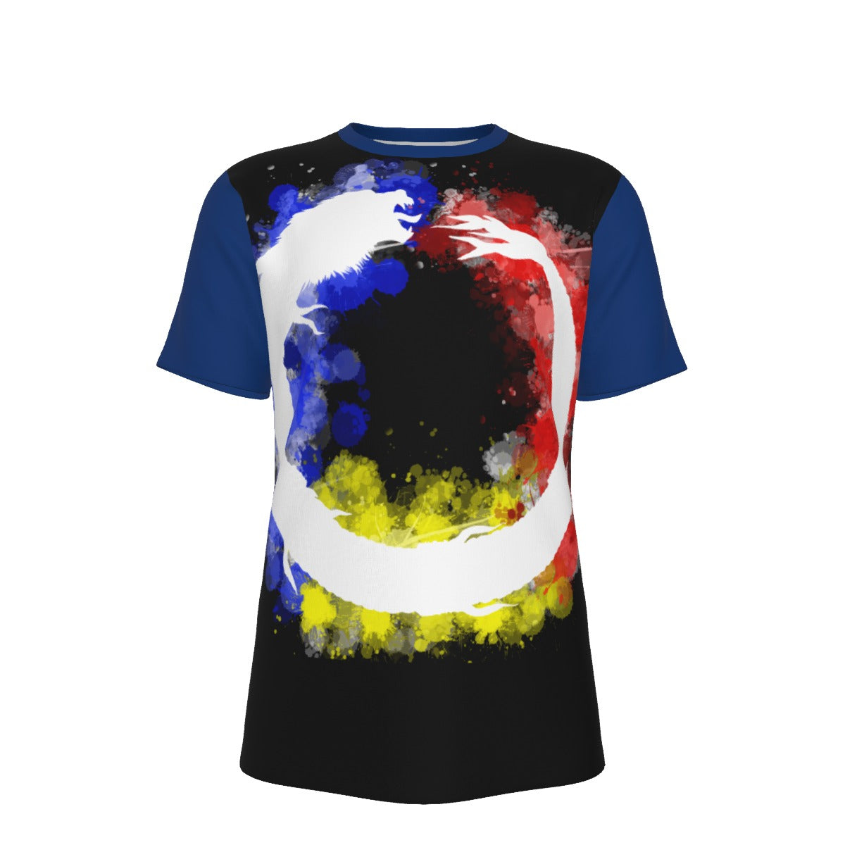 Romanian Dacic Wolf Contour Ouroboros on Black and Blue Men's O-Neck T-Shirt | 190GSM Cotton