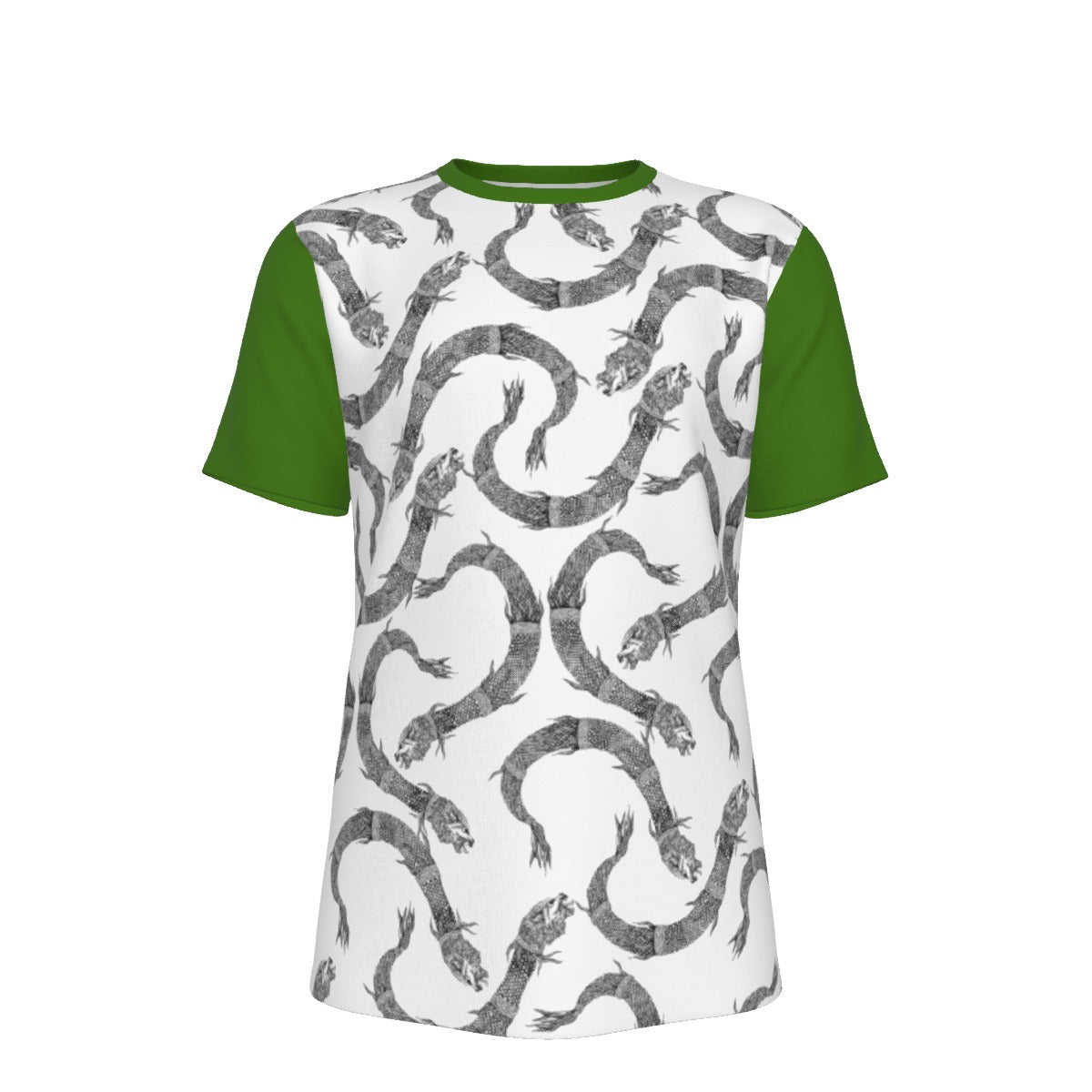 Dacic Wolf Pattern on Dark Green Sleeves Men's O-Neck T-Shirt | 190GSM Cotton