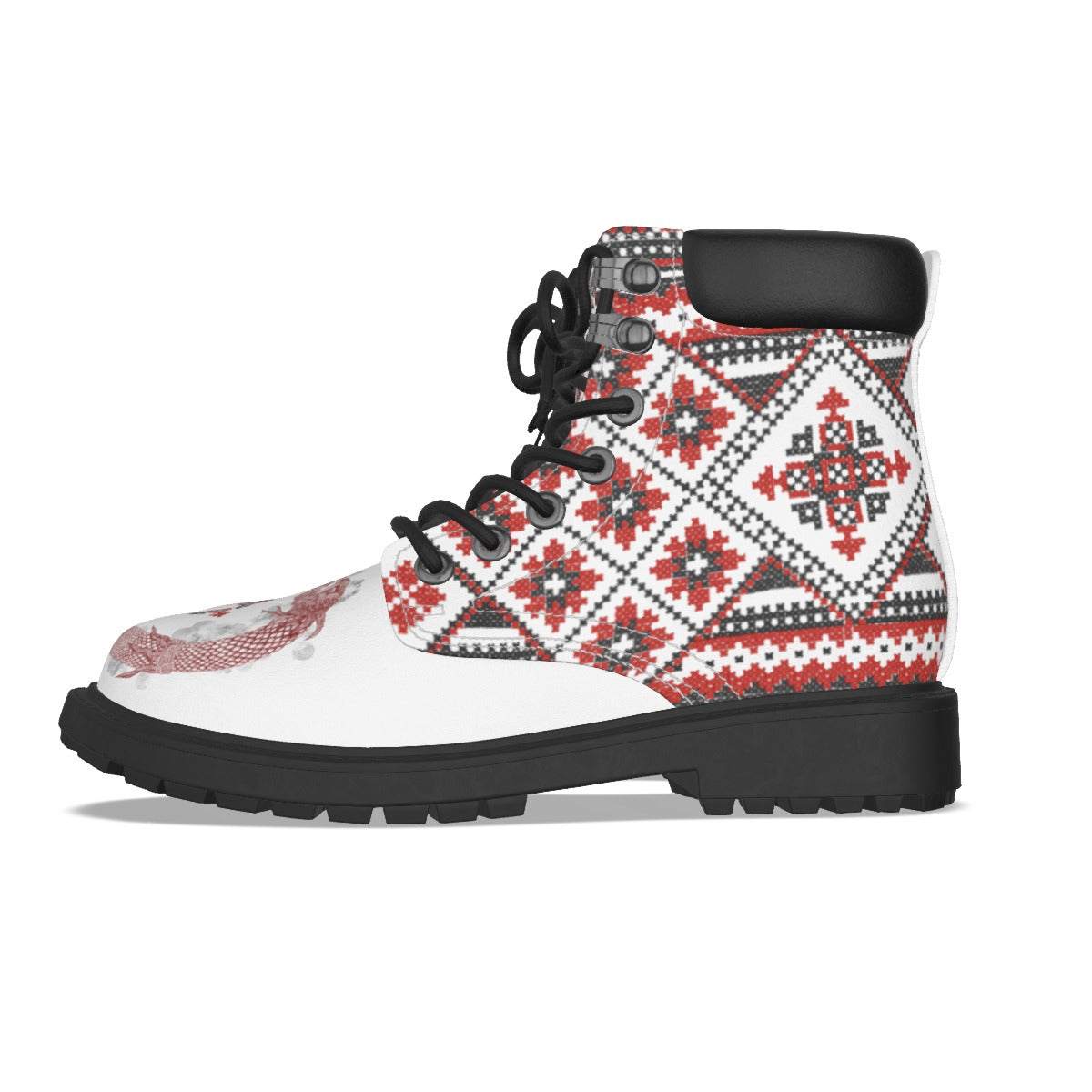 Red Romanian Motifs Men's Short Boots