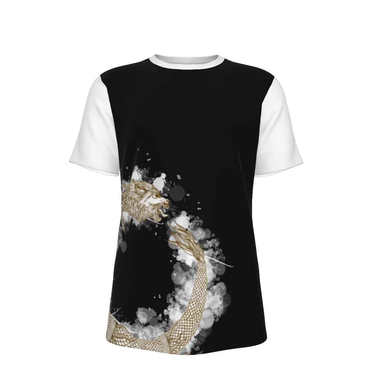 Brown Ouroboros Dacic Wolf on Black and White Men's O-Neck T-Shirt