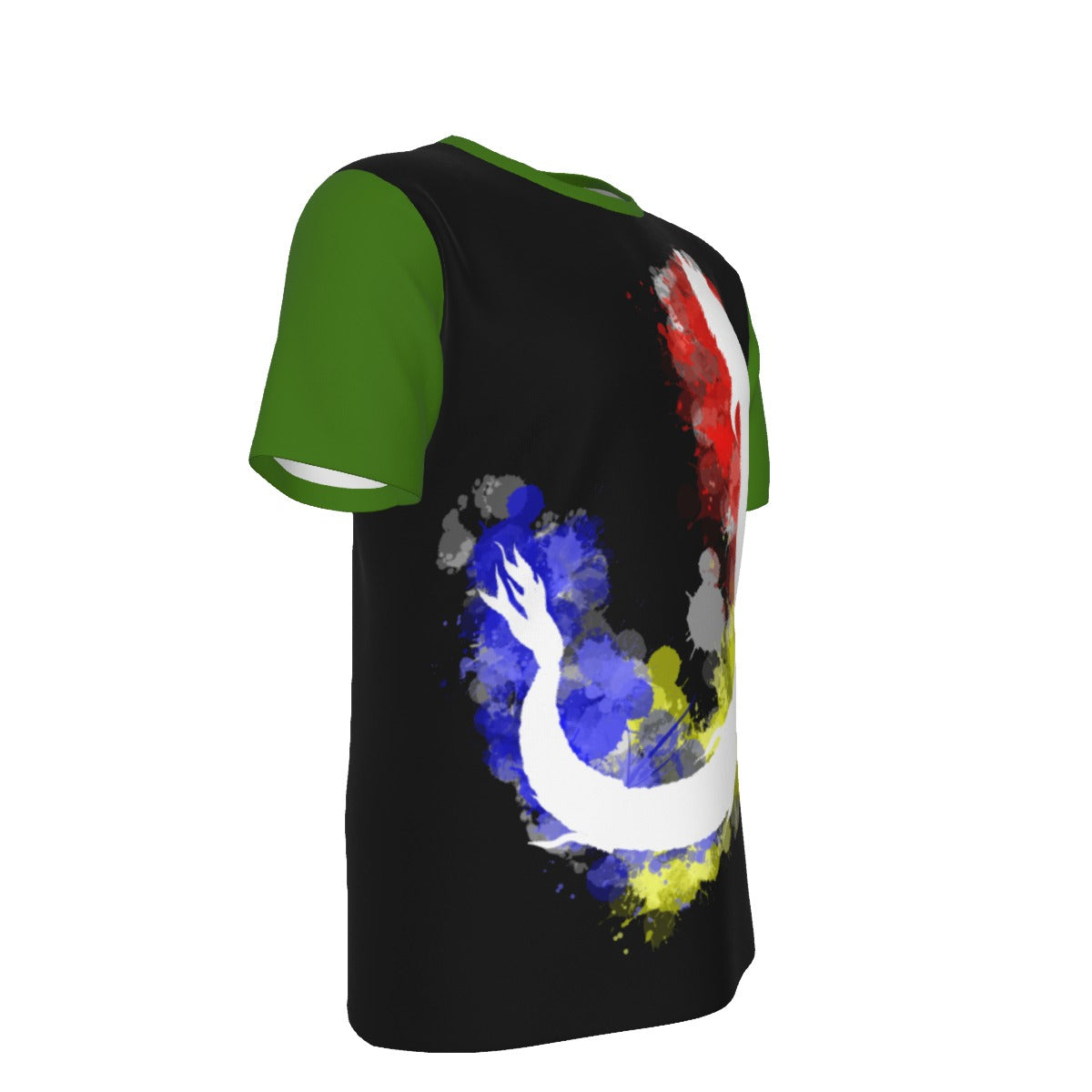 Romanian Dacic Wolf Contour on Black and green Men's O-Neck T-Shirt | 190GSM Cotton