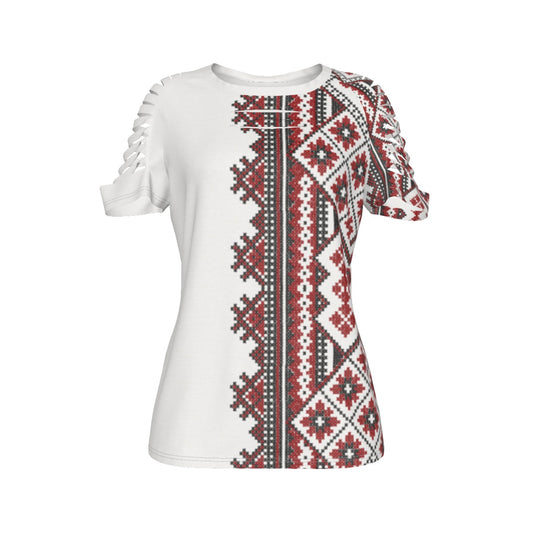 Red Romanian Traditional Women's Ripped T-Shirt