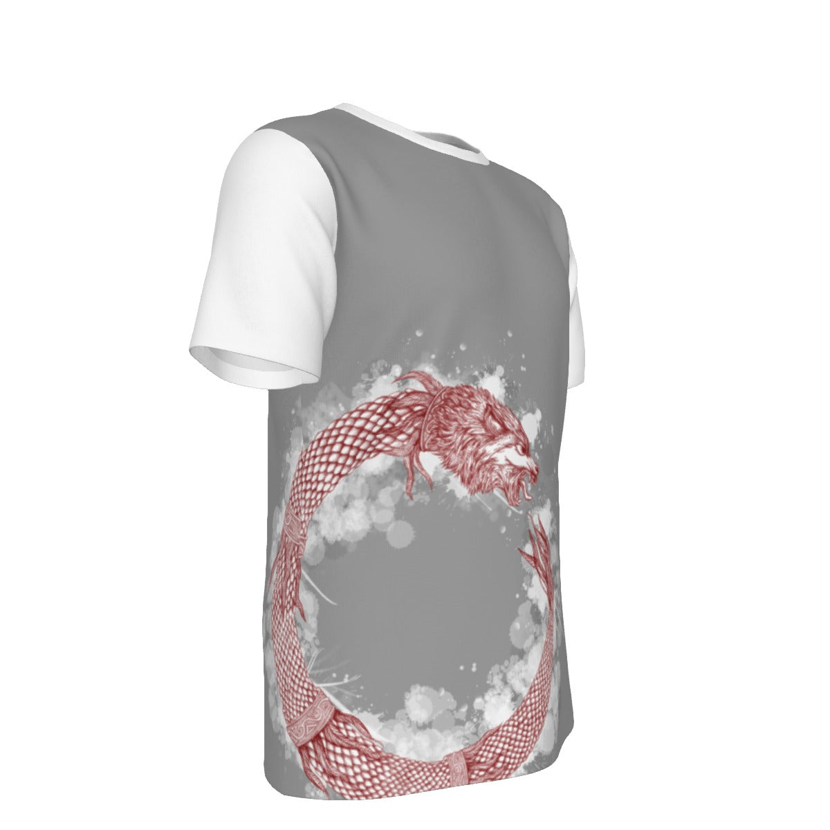 Red Ouroboros Dacic Wolf On Gray and White Men's O-Neck T-Shirt | 190GSM Cotton