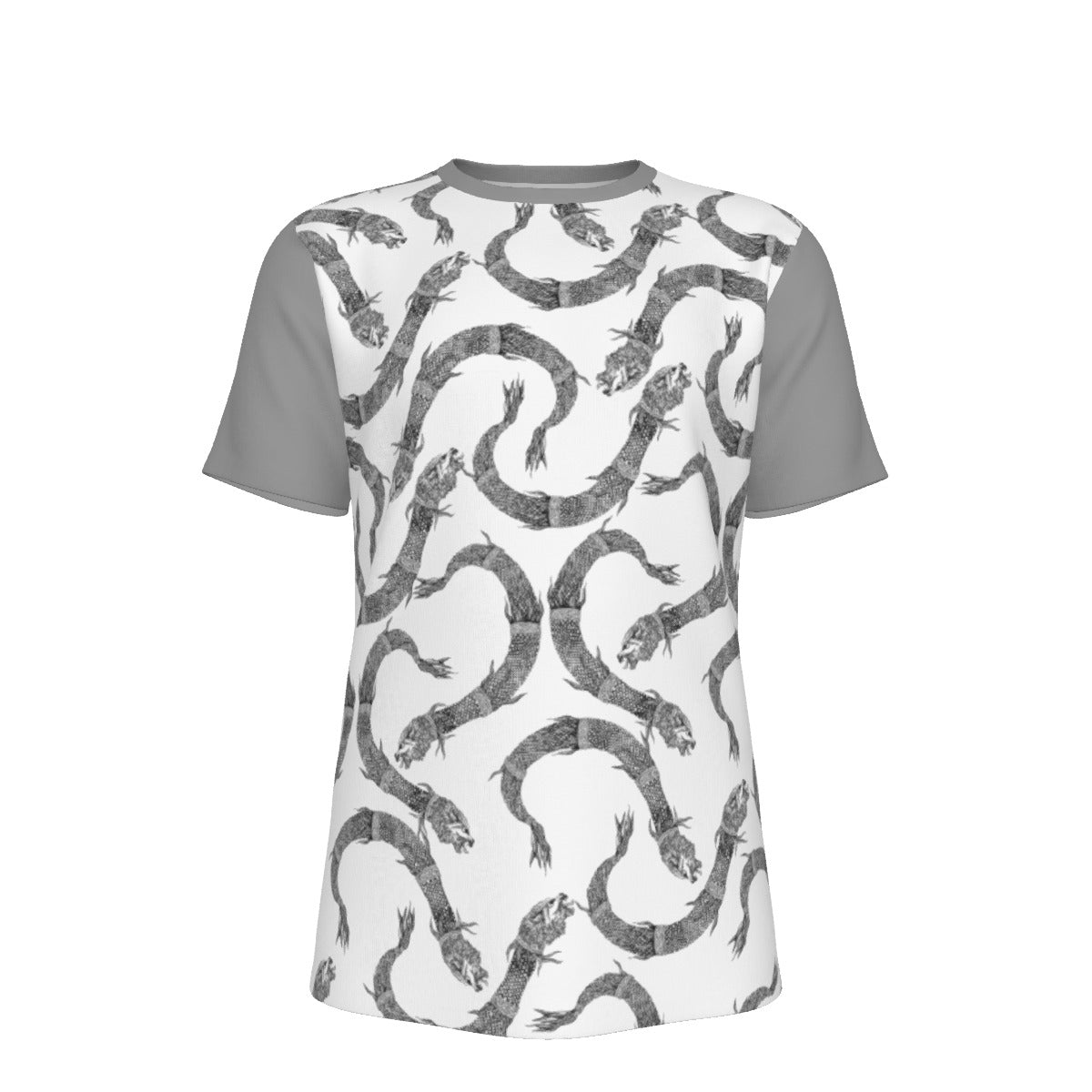 Dacic Wolf Pattern Full Print on White Base and Gray Sleeves Men's O-Neck T-Shirt | 190GSM Cotton